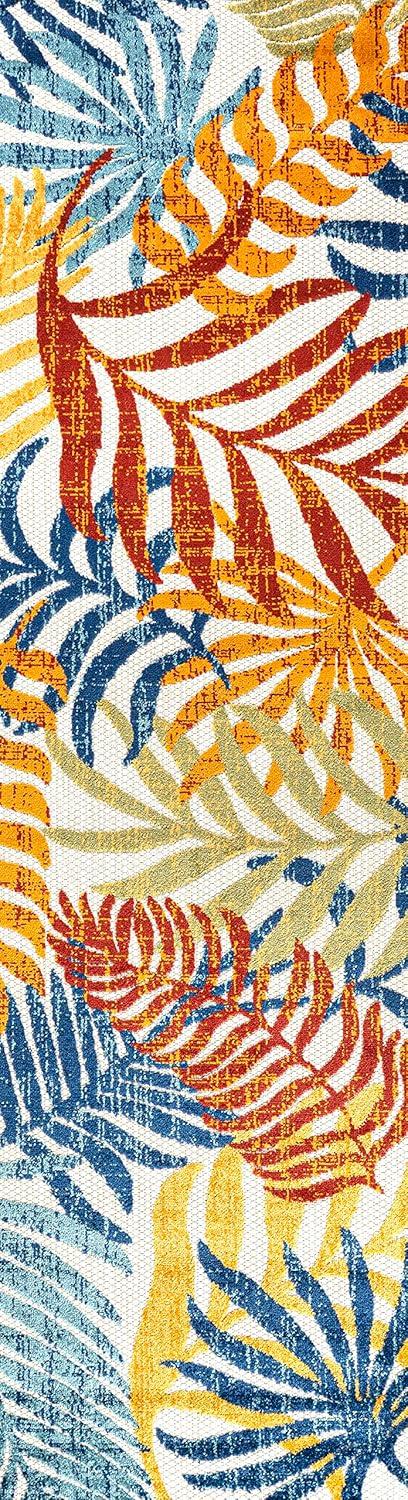 imageJONATHAN Y Tropics Palm Leaves Indoor Outdoor Area Rug 4X6 GrayBlue Boho for Backyard Patio Porch EasyCleaning High Traffic PetFriendly NonShedding AMC100A4CreamOrange
