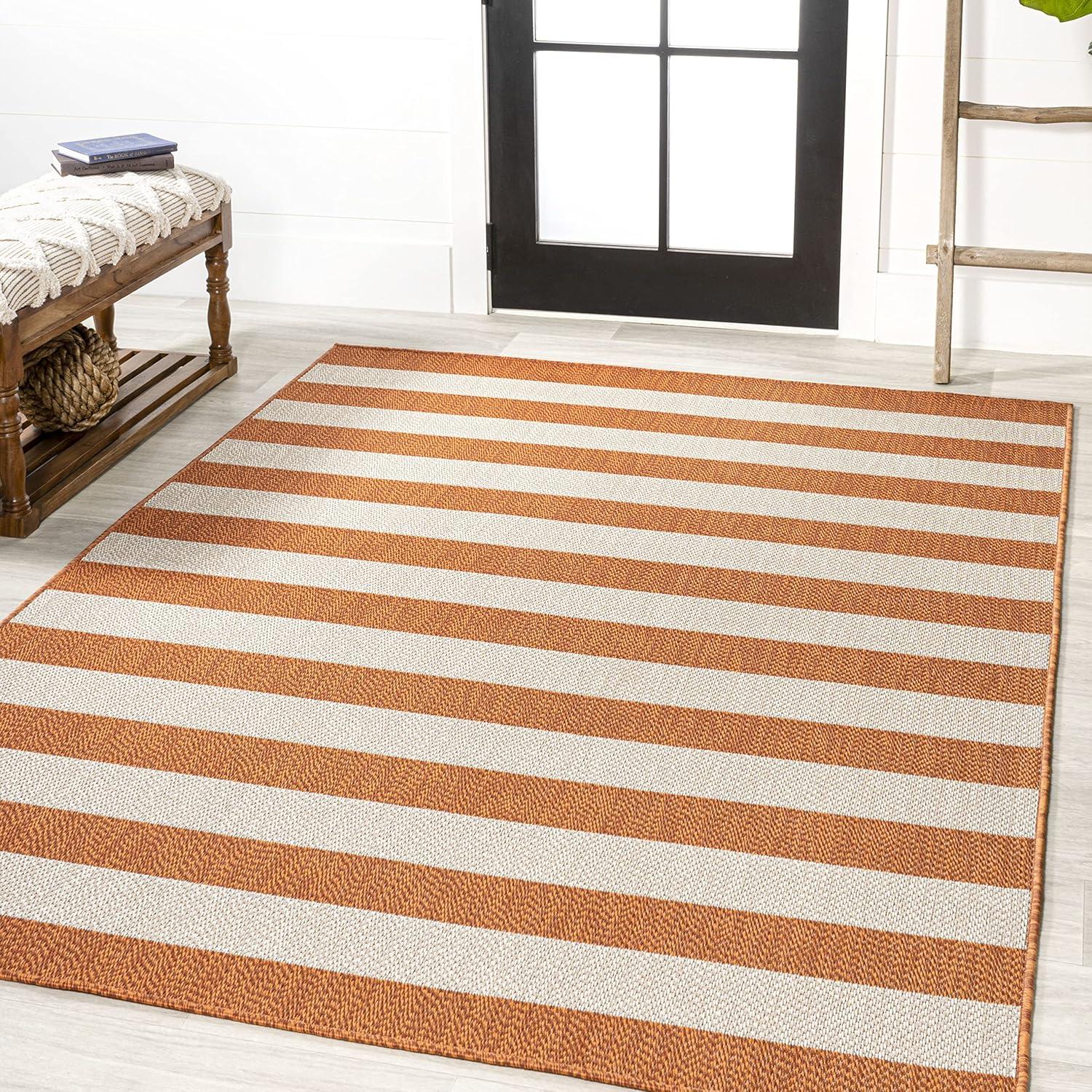 imageJONATHAN Y TwoTone Wide Stripe Indoor Outdoor Area Rug 8X10 AquaCream Negril for Backyard Patio Porch EasyCleaning High Traffic PetFriendly NonShedding SMB203E8OrangeBeige