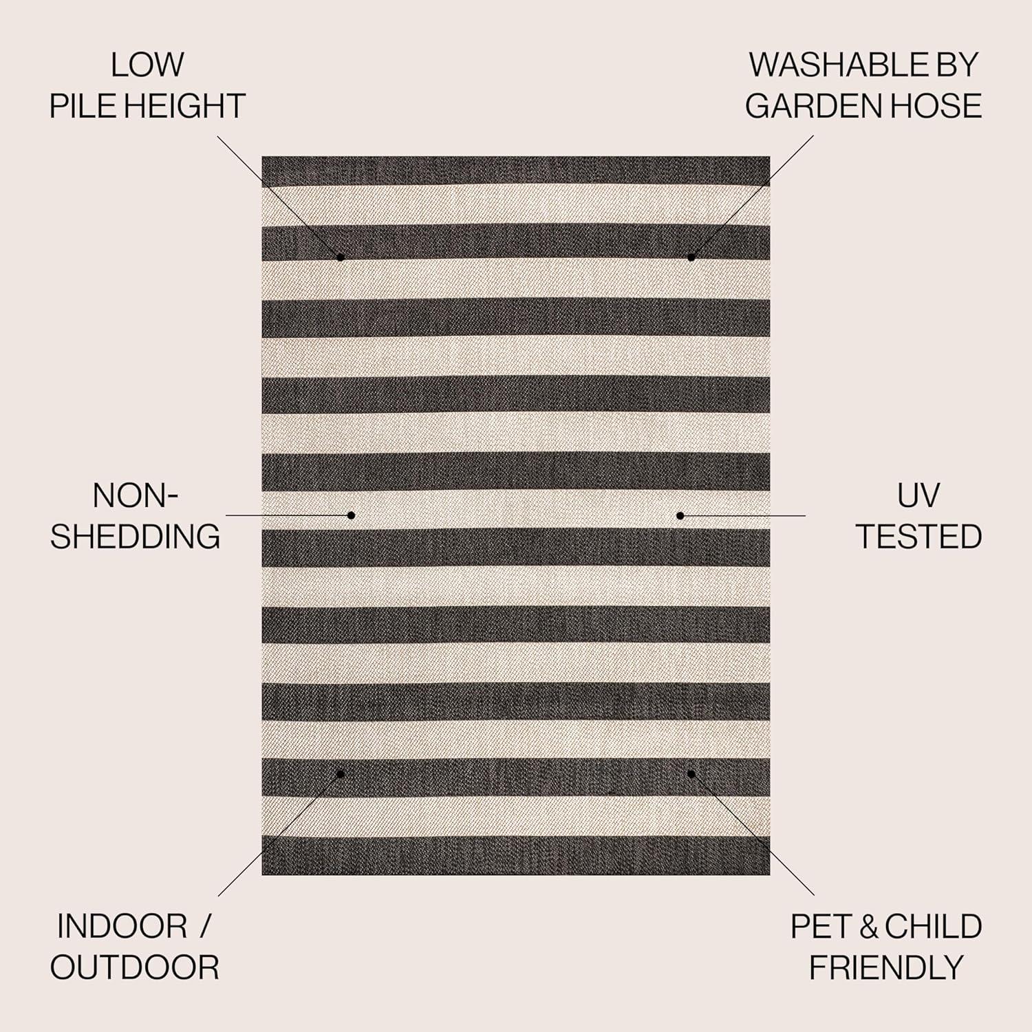 imageJONATHAN Y TwoTone Wide Stripe Indoor Outdoor Area Rug 8X10 AquaCream Negril for Backyard Patio Porch EasyCleaning High Traffic PetFriendly NonShedding SMB203E8BlackBeige