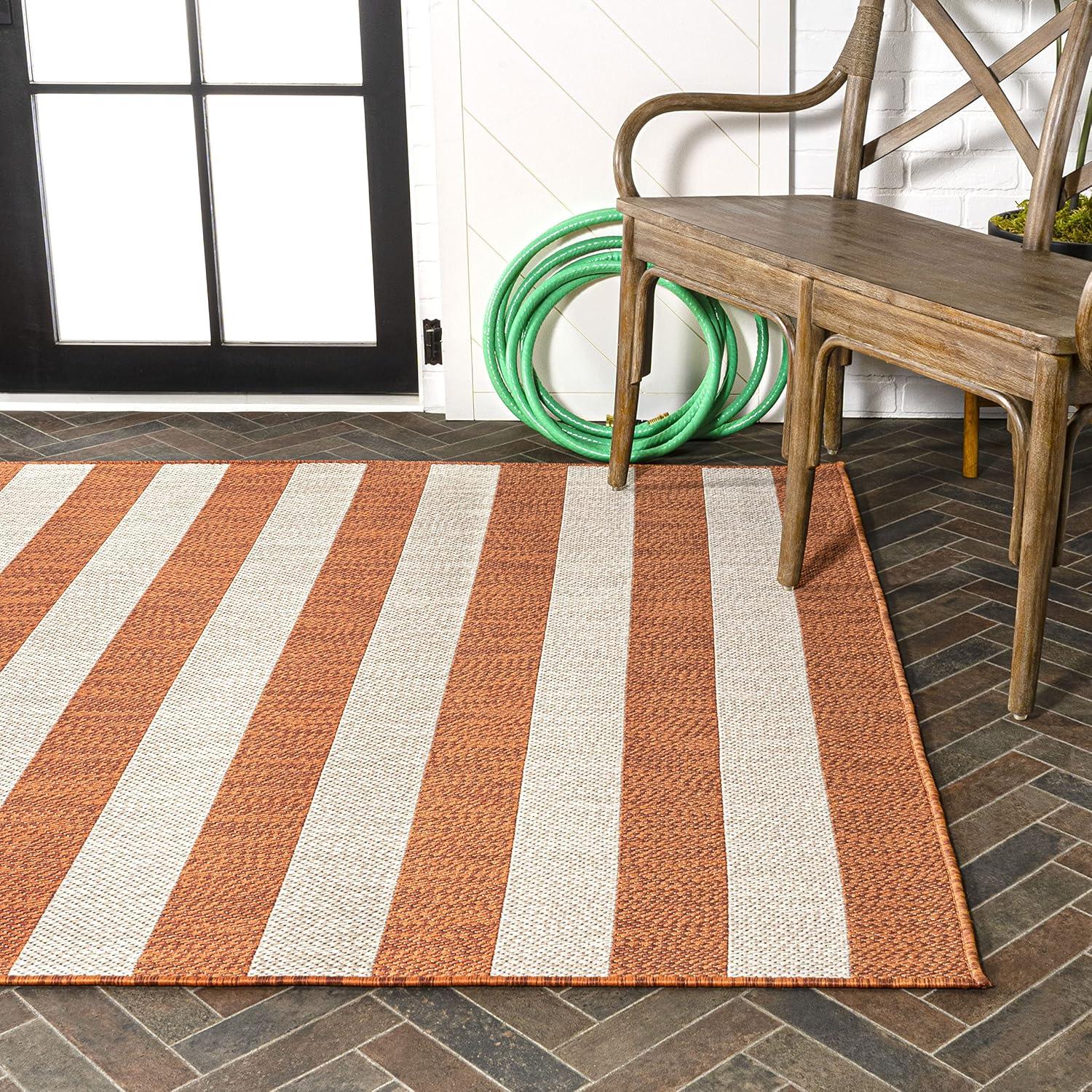 imageJONATHAN Y TwoTone Wide Stripe Indoor Outdoor Area Rug 8X10 AquaCream Negril for Backyard Patio Porch EasyCleaning High Traffic PetFriendly NonShedding SMB203E8OrangeBeige