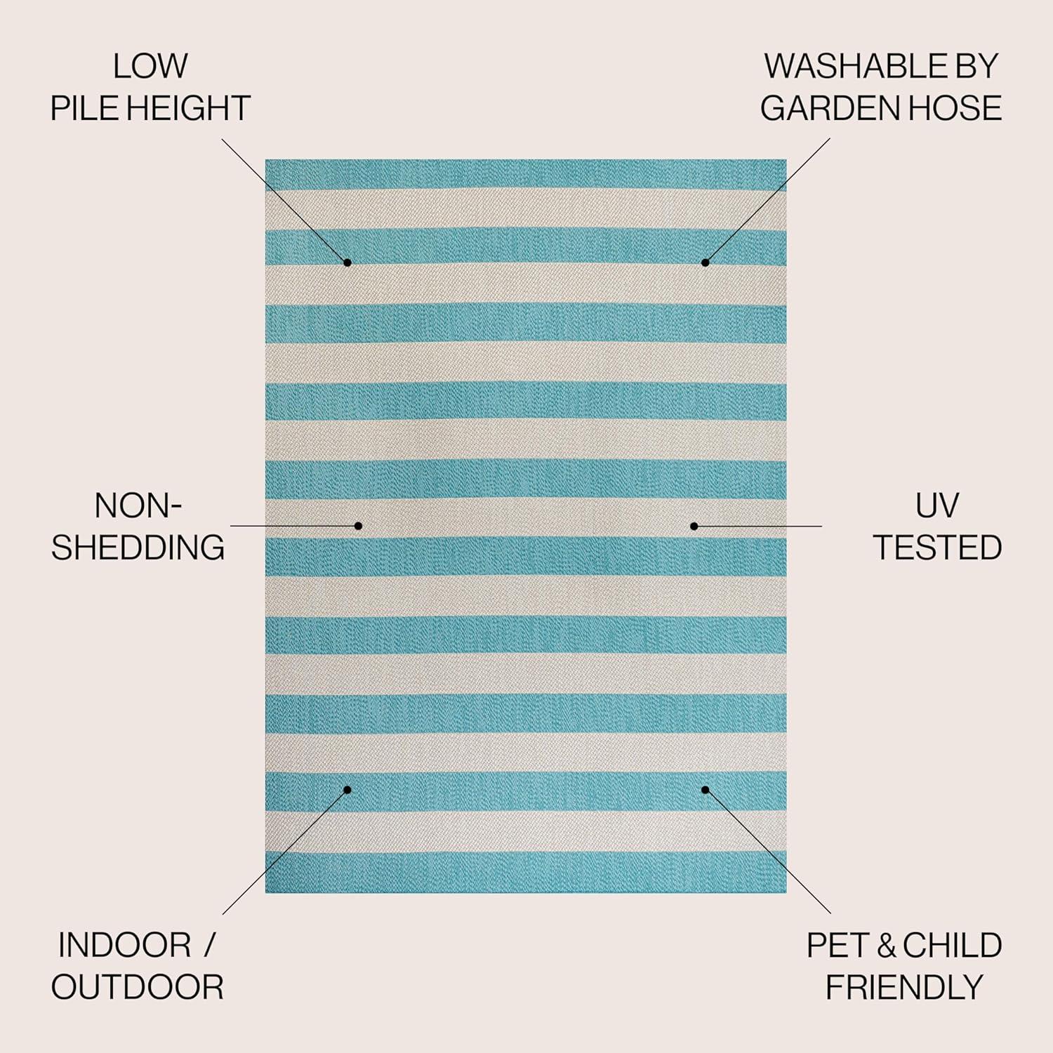 imageJONATHAN Y TwoTone Wide Stripe Indoor Outdoor Area Rug 8X10 AquaCream Negril for Backyard Patio Porch EasyCleaning High Traffic PetFriendly NonShedding SMB203E8AquaCream