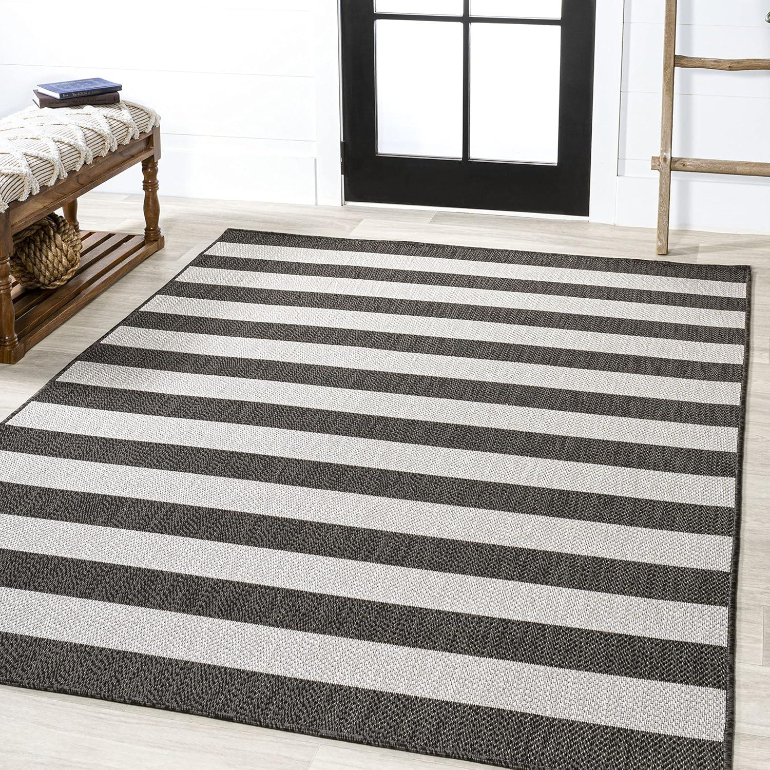 imageJONATHAN Y TwoTone Wide Stripe Indoor Outdoor Area Rug 8X10 AquaCream Negril for Backyard Patio Porch EasyCleaning High Traffic PetFriendly NonShedding SMB203E8BlackCream