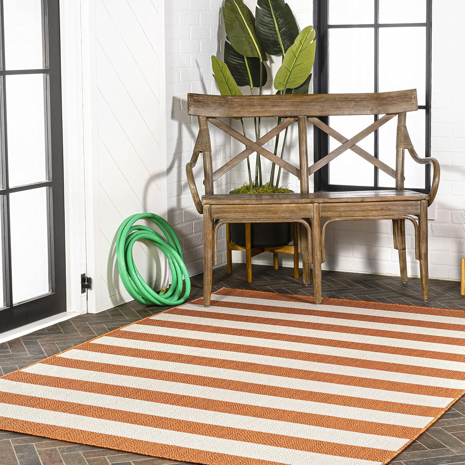 imageJONATHAN Y TwoTone Wide Stripe Indoor Outdoor Area Rug 8X10 AquaCream Negril for Backyard Patio Porch EasyCleaning High Traffic PetFriendly NonShedding SMB203E8OrangeBeige