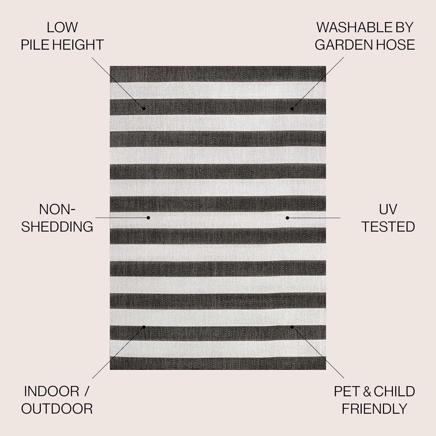 imageJONATHAN Y TwoTone Wide Stripe Indoor Outdoor Area Rug 8X10 AquaCream Negril for Backyard Patio Porch EasyCleaning High Traffic PetFriendly NonShedding SMB203E8BlackCream