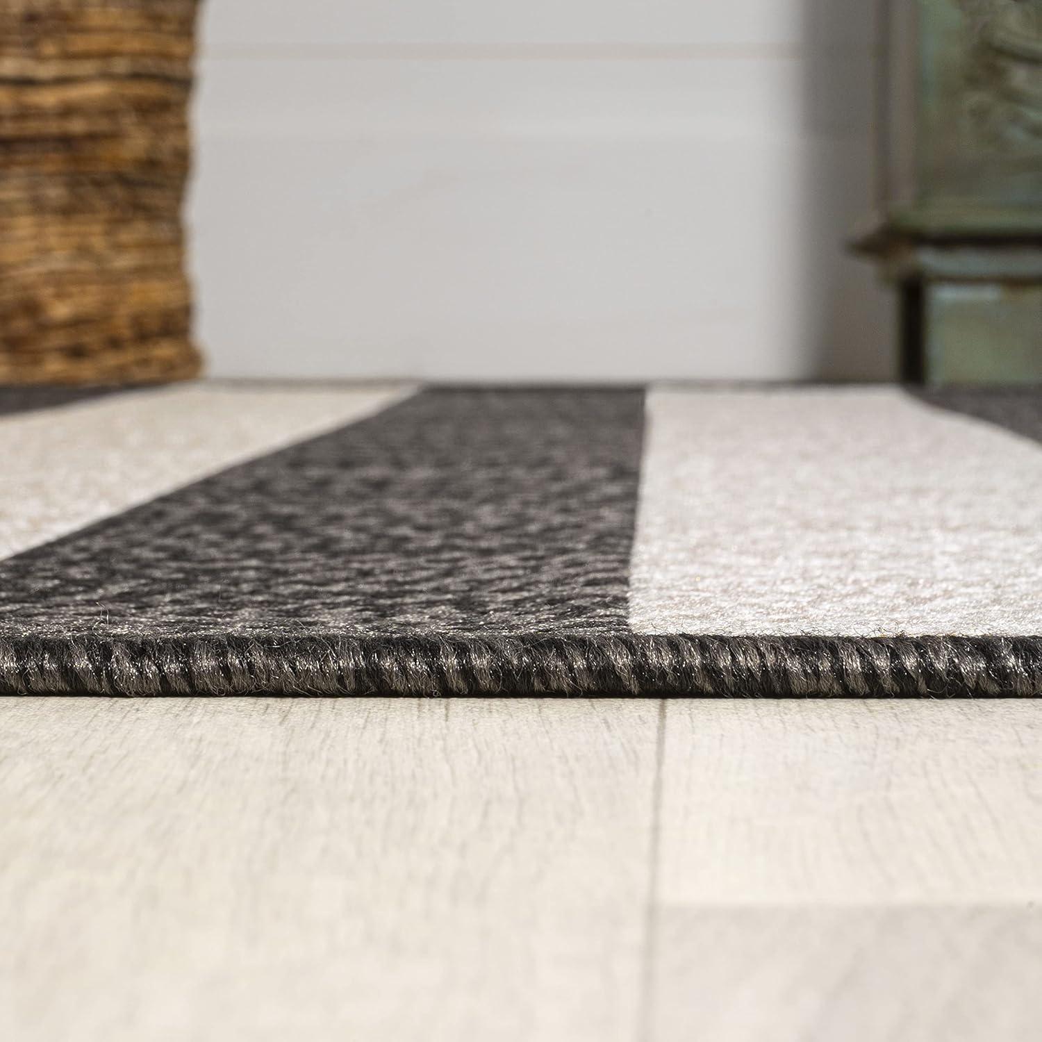 imageJONATHAN Y TwoTone Wide Stripe Indoor Outdoor Area Rug 8X10 AquaCream Negril for Backyard Patio Porch EasyCleaning High Traffic PetFriendly NonShedding SMB203E8BlackBeige