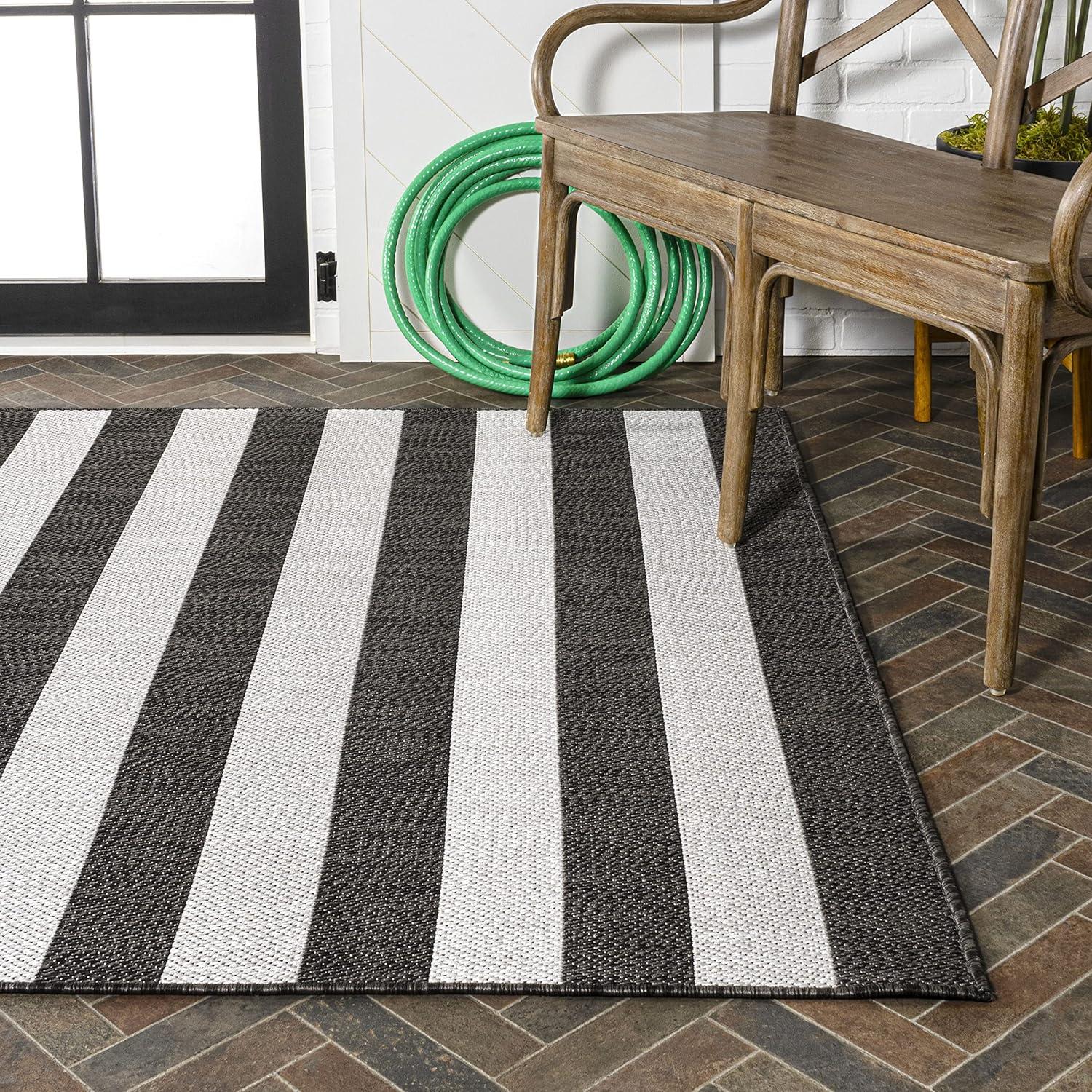 imageJONATHAN Y TwoTone Wide Stripe Indoor Outdoor Area Rug 8X10 AquaCream Negril for Backyard Patio Porch EasyCleaning High Traffic PetFriendly NonShedding SMB203E8BlackCream