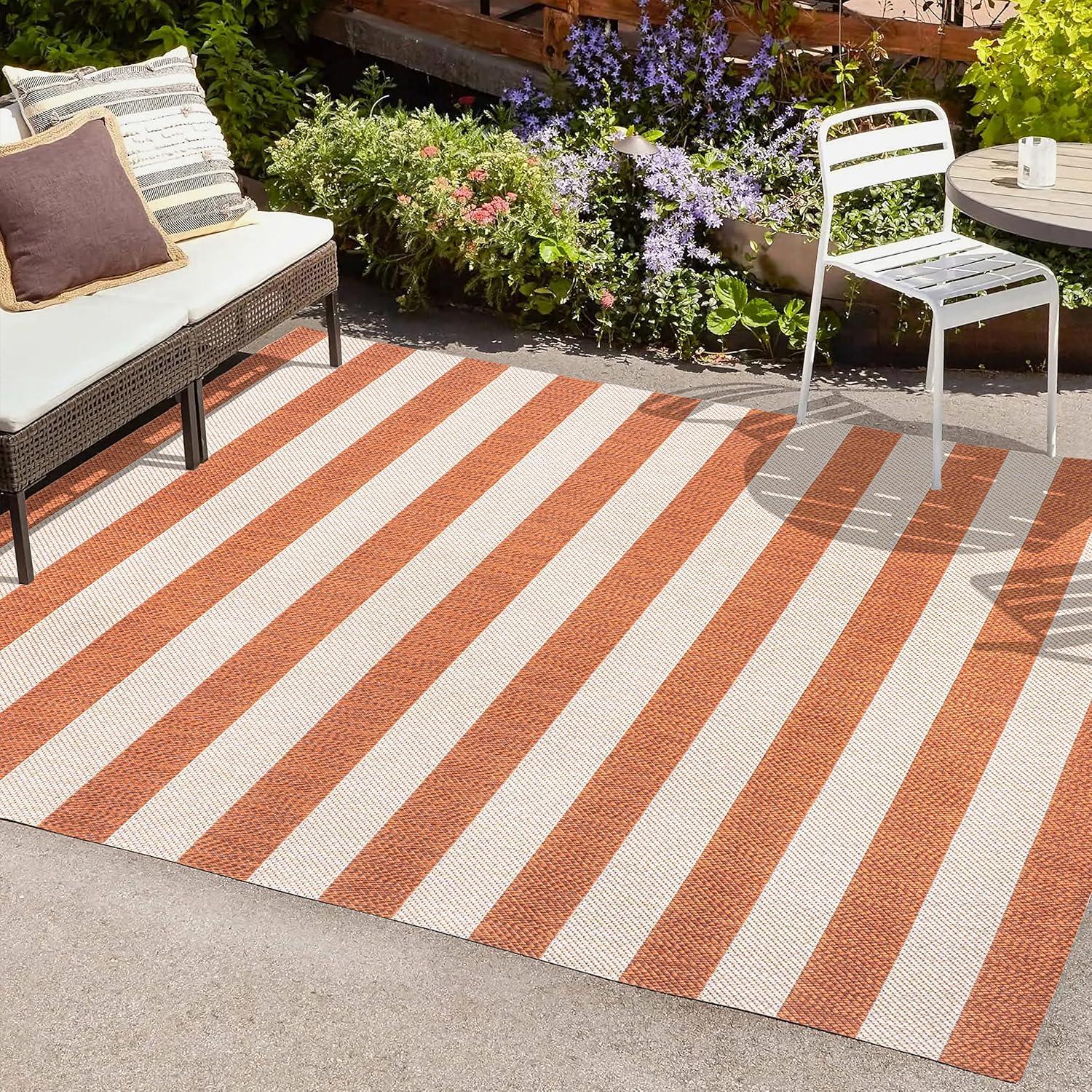imageJONATHAN Y TwoTone Wide Stripe Indoor Outdoor Area Rug 8X10 AquaCream Negril for Backyard Patio Porch EasyCleaning High Traffic PetFriendly NonShedding SMB203E8OrangeBeige