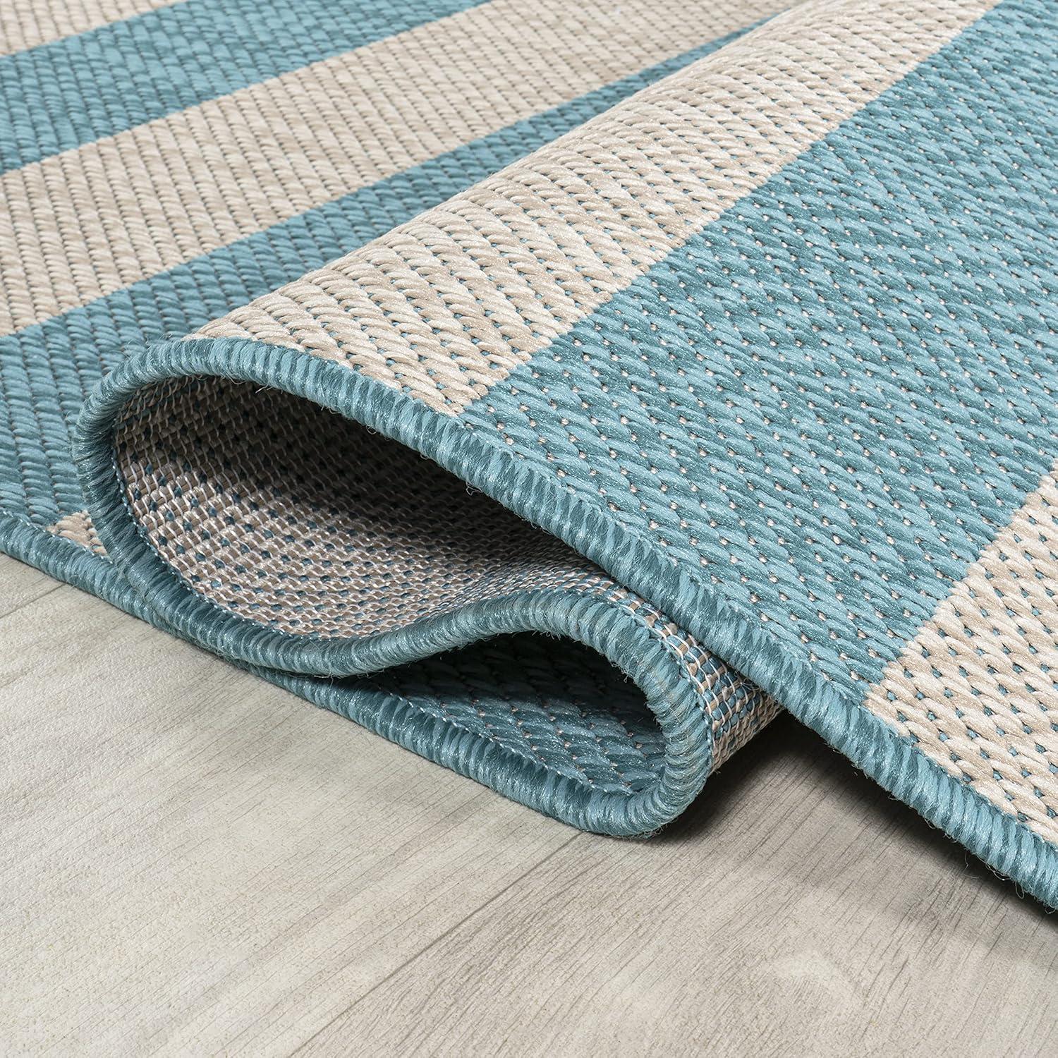 imageJONATHAN Y TwoTone Wide Stripe Indoor Outdoor Area Rug 8X10 AquaCream Negril for Backyard Patio Porch EasyCleaning High Traffic PetFriendly NonShedding SMB203E8AquaCream