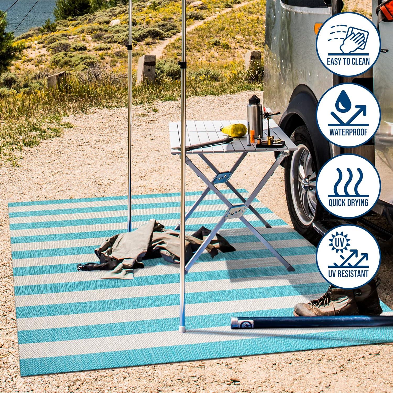 imageJONATHAN Y TwoTone Wide Stripe Indoor Outdoor Area Rug 8X10 AquaCream Negril for Backyard Patio Porch EasyCleaning High Traffic PetFriendly NonShedding SMB203E8AquaCream