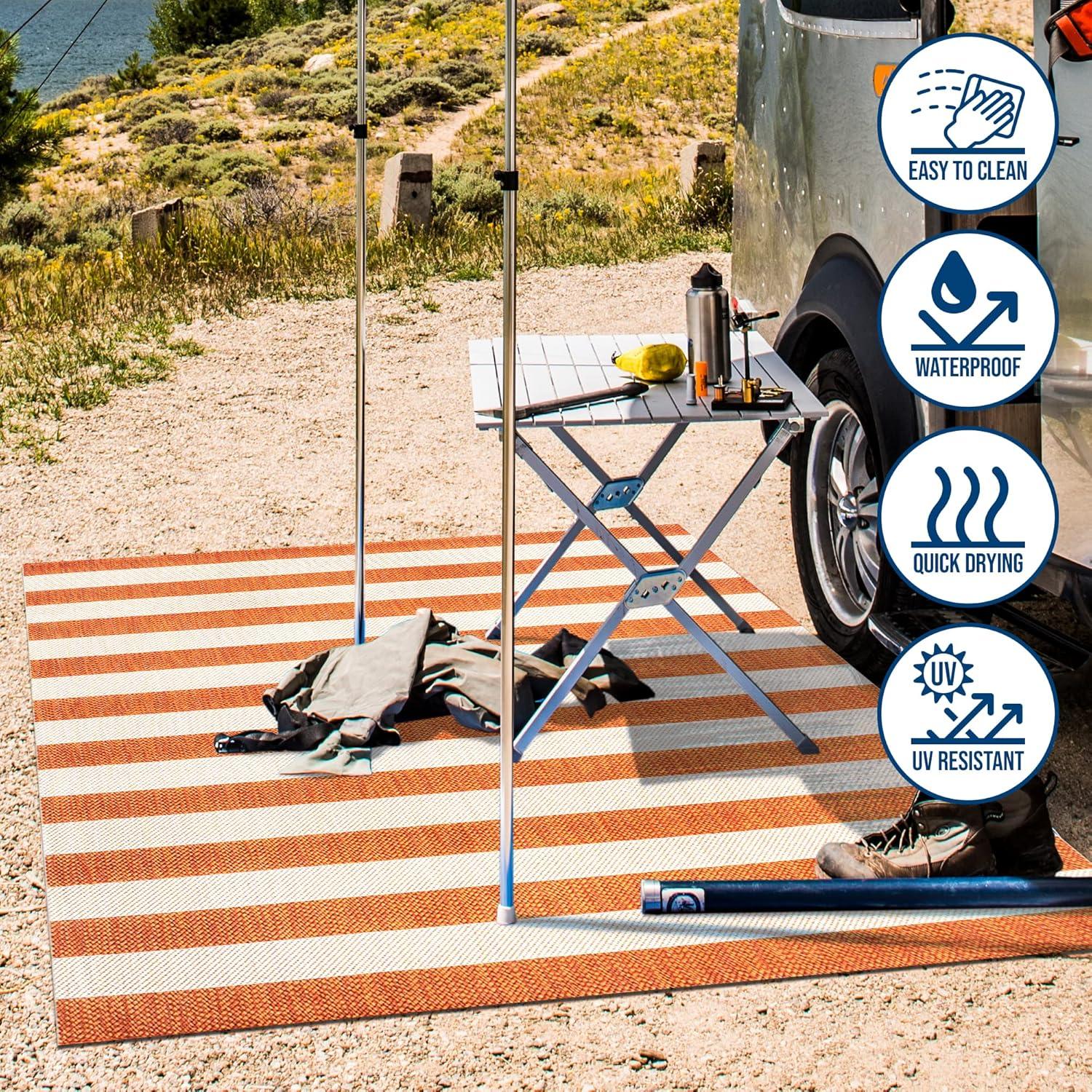 imageJONATHAN Y TwoTone Wide Stripe Indoor Outdoor Area Rug 8X10 AquaCream Negril for Backyard Patio Porch EasyCleaning High Traffic PetFriendly NonShedding SMB203E8OrangeBeige