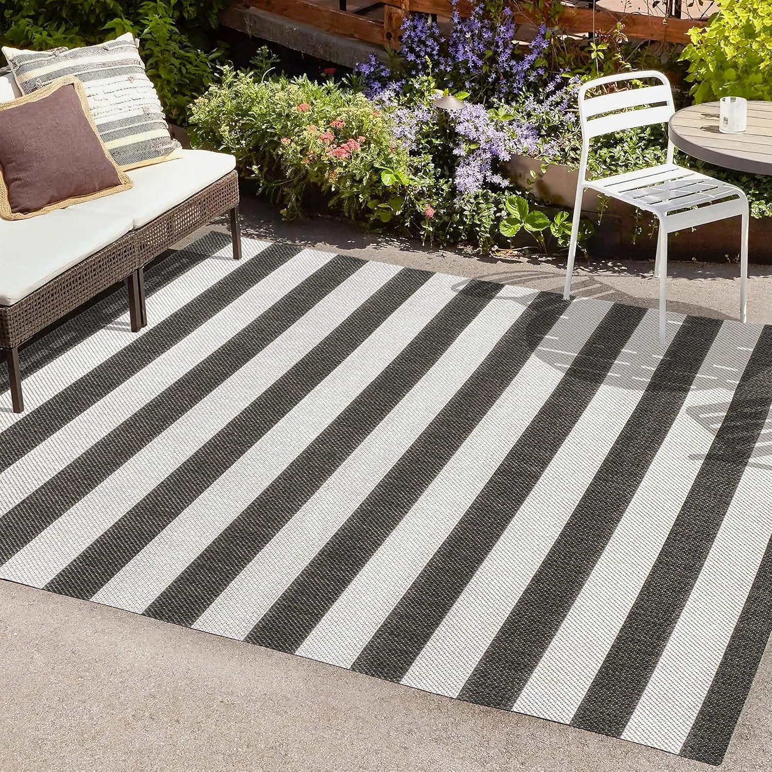 imageJONATHAN Y TwoTone Wide Stripe Indoor Outdoor Area Rug 8X10 AquaCream Negril for Backyard Patio Porch EasyCleaning High Traffic PetFriendly NonShedding SMB203E8BlackCream