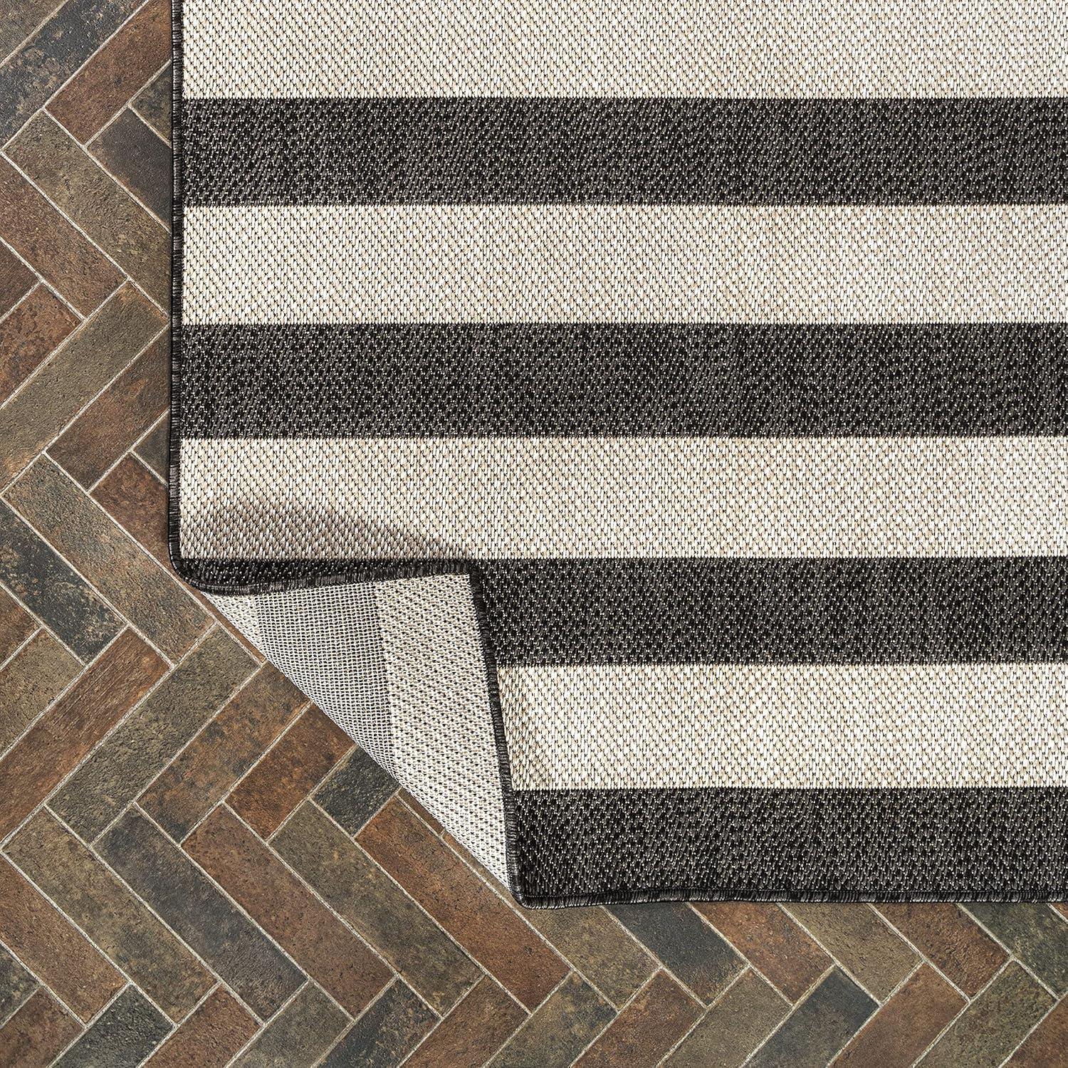 imageJONATHAN Y TwoTone Wide Stripe Indoor Outdoor Area Rug 8X10 AquaCream Negril for Backyard Patio Porch EasyCleaning High Traffic PetFriendly NonShedding SMB203E8BlackBeige