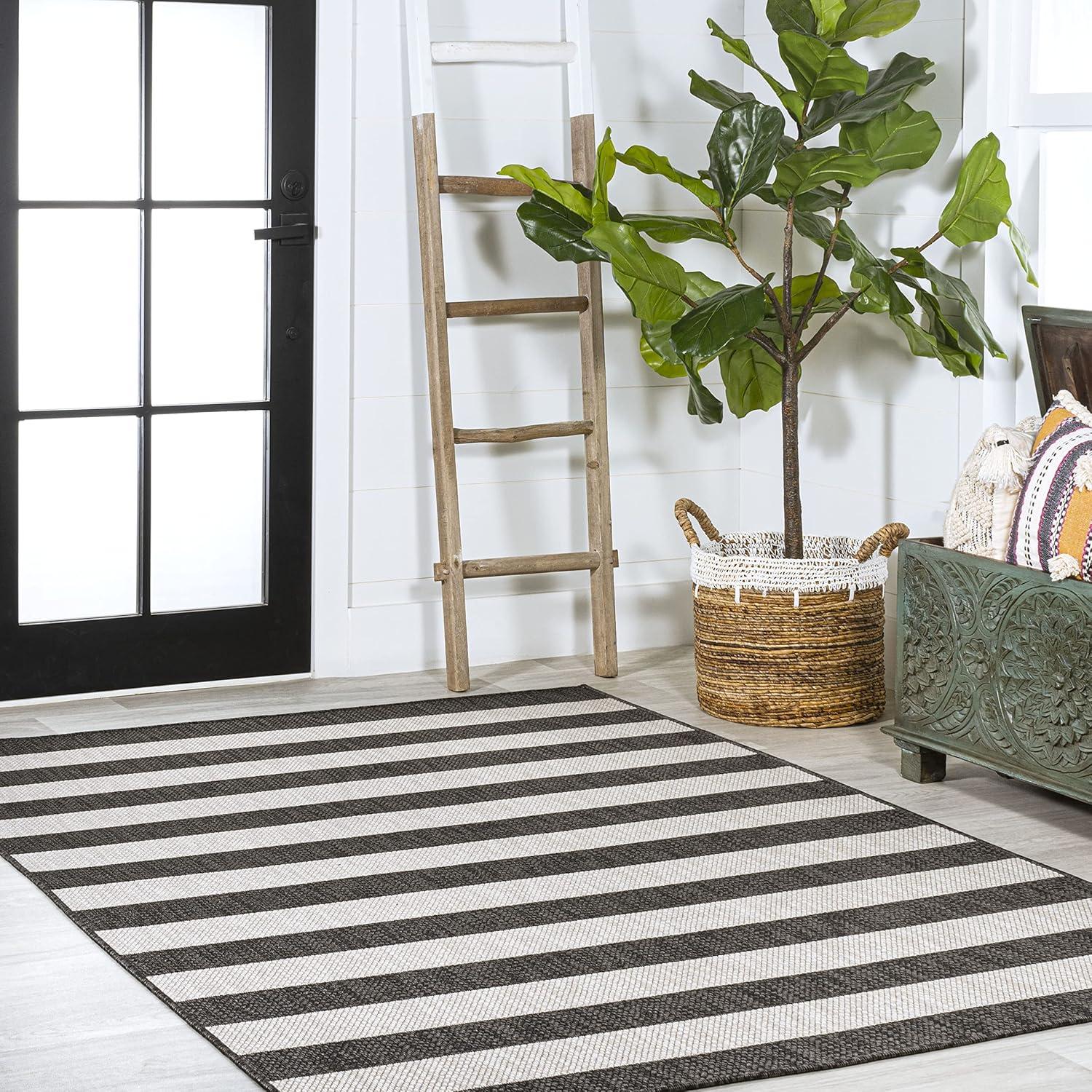 imageJONATHAN Y TwoTone Wide Stripe Indoor Outdoor Area Rug 8X10 AquaCream Negril for Backyard Patio Porch EasyCleaning High Traffic PetFriendly NonShedding SMB203E8BlackCream
