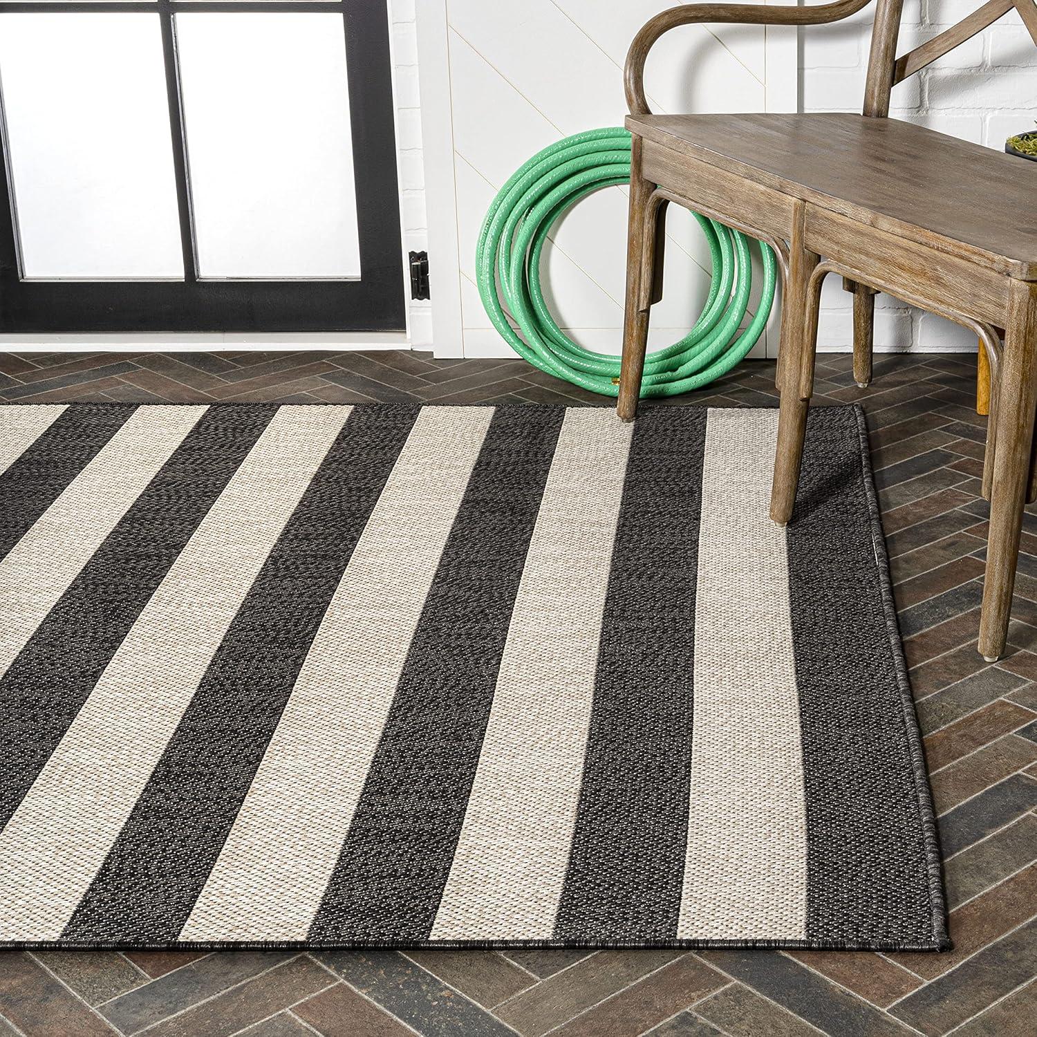 imageJONATHAN Y TwoTone Wide Stripe Indoor Outdoor Area Rug 8X10 AquaCream Negril for Backyard Patio Porch EasyCleaning High Traffic PetFriendly NonShedding SMB203E8BlackBeige