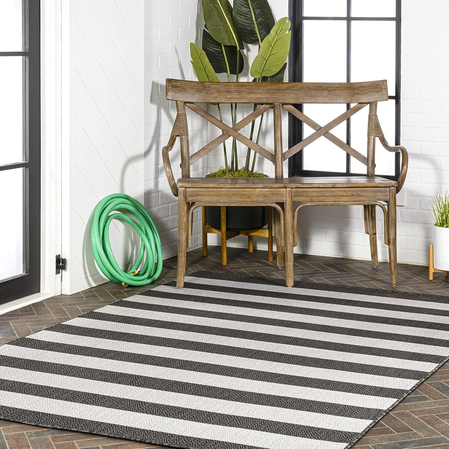 imageJONATHAN Y TwoTone Wide Stripe Indoor Outdoor Area Rug 8X10 AquaCream Negril for Backyard Patio Porch EasyCleaning High Traffic PetFriendly NonShedding SMB203E8BlackCream