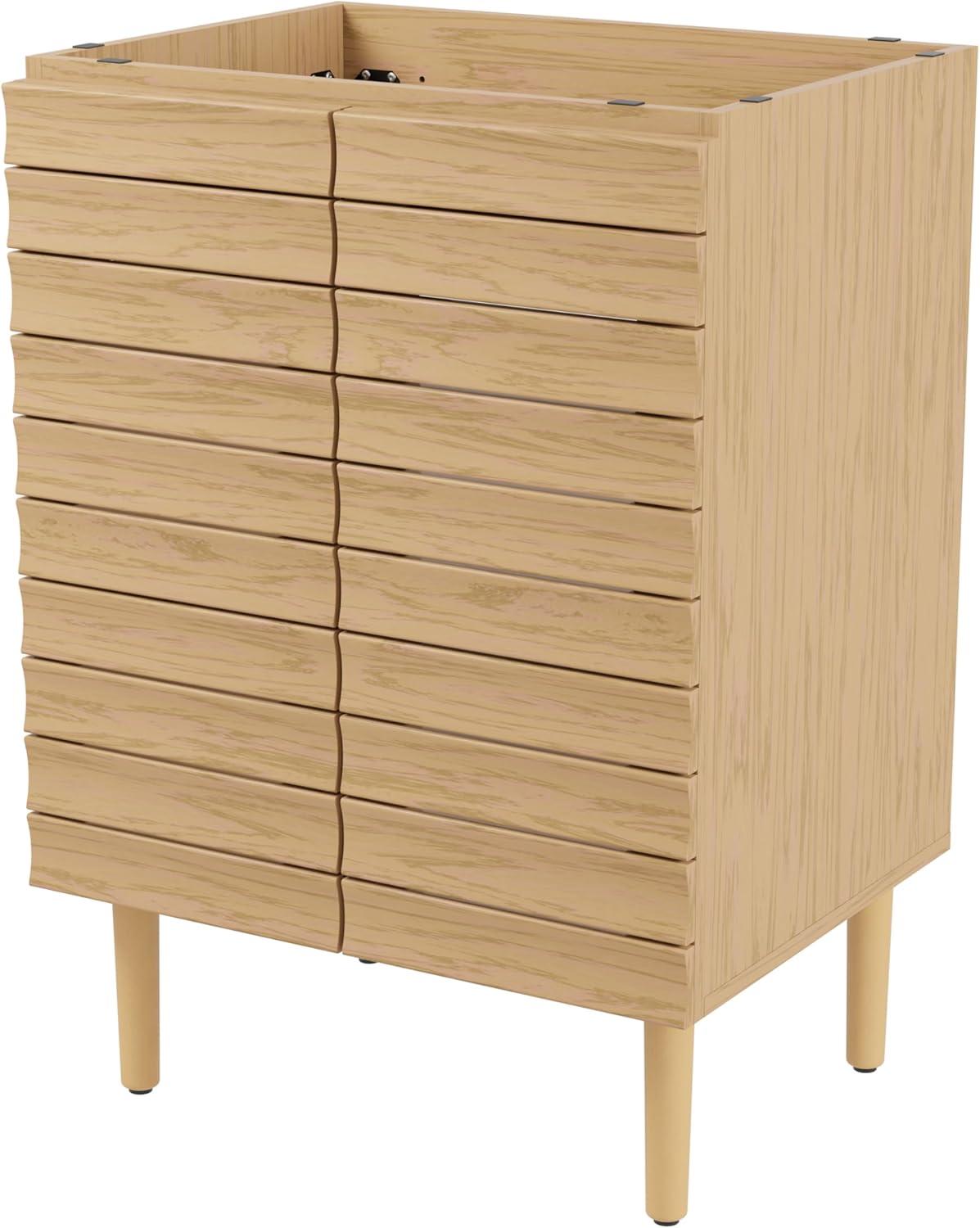 imageJONATHAN Y VAN1002B Aubert 30 in W x 18 in D x 33 in H Thick Linear Slat Modern Farmhouse 2Shelf Bath Vanity Cabinet Only Sink Basin not Included WalnutOak