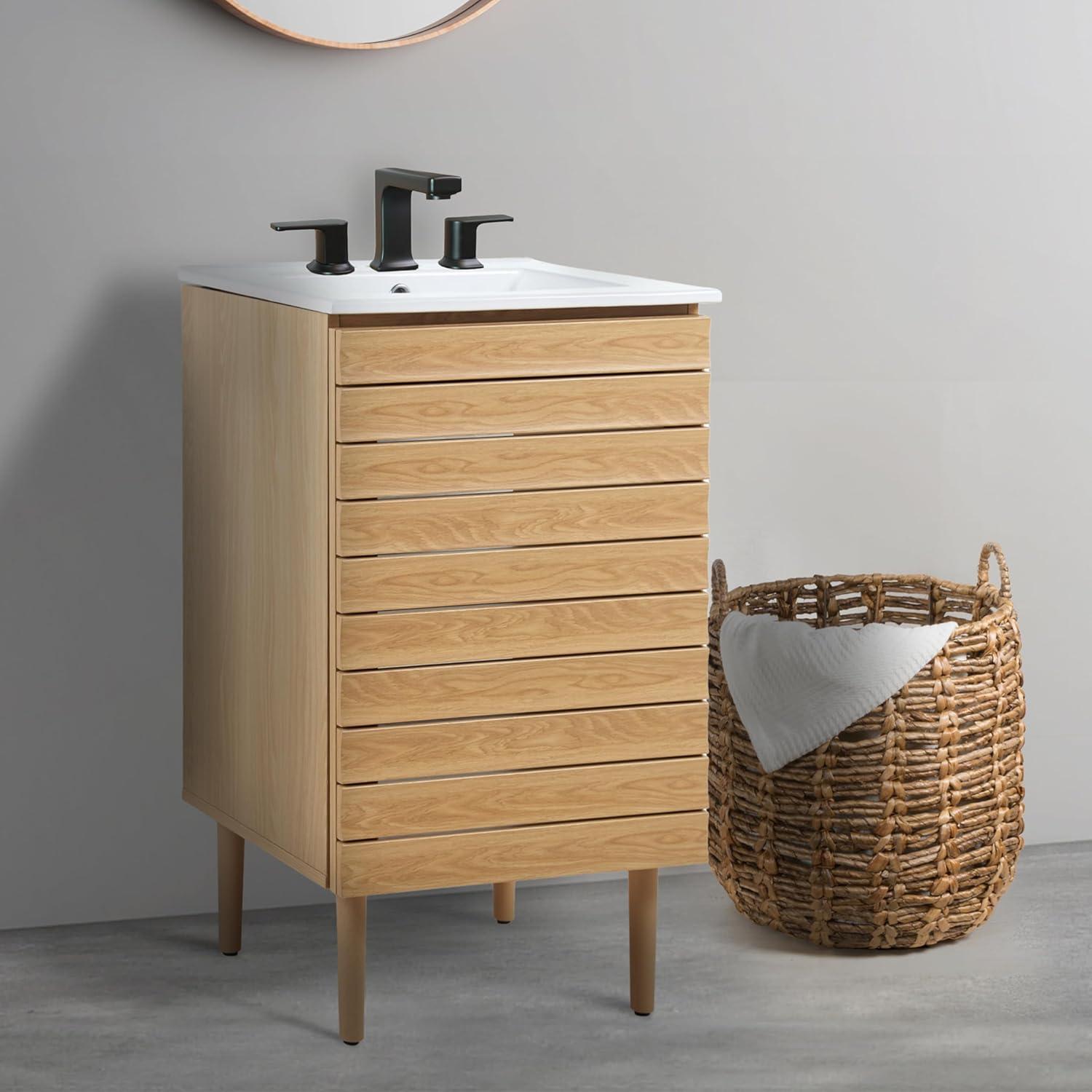 imageJONATHAN Y VAN1002B Aubert 30 in W x 18 in D x 33 in H Thick Linear Slat Modern Farmhouse 2Shelf Bath Vanity Cabinet Only Sink Basin not Included WalnutOak