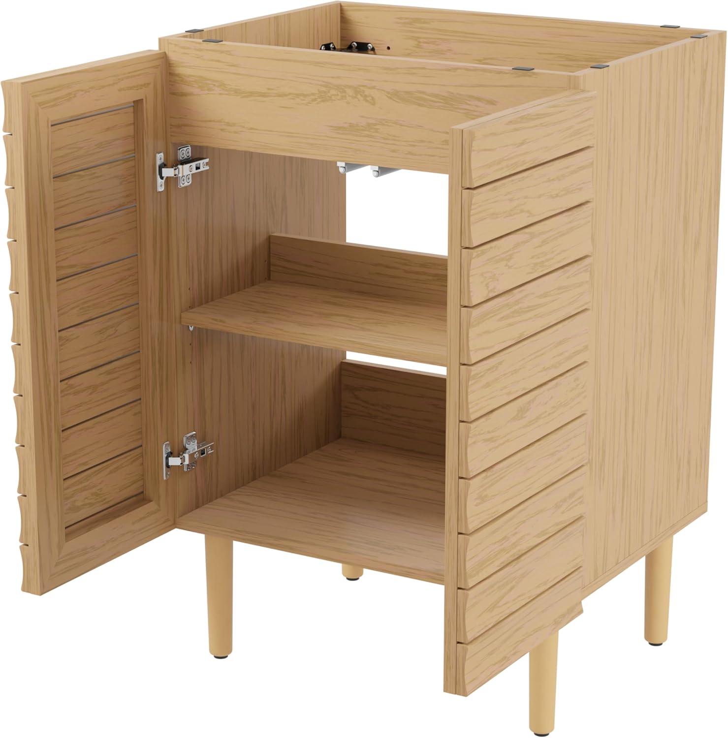 imageJONATHAN Y VAN1002B Aubert 30 in W x 18 in D x 33 in H Thick Linear Slat Modern Farmhouse 2Shelf Bath Vanity Cabinet Only Sink Basin not Included WalnutOak