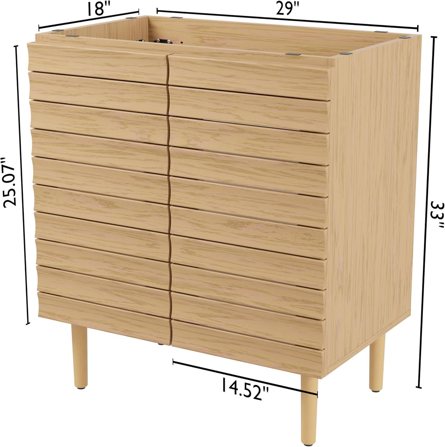 imageJONATHAN Y VAN1002B Aubert 30 in W x 18 in D x 33 in H Thick Linear Slat Modern Farmhouse 2Shelf Bath Vanity Cabinet Only Sink Basin not Included WalnutOak