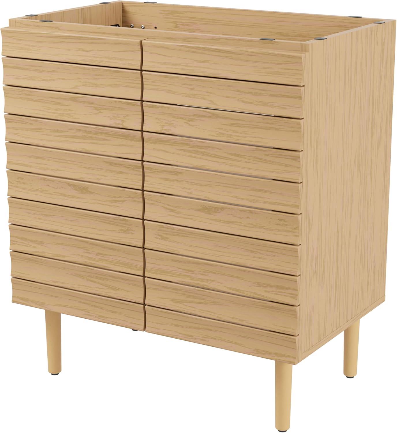 imageJONATHAN Y VAN1002B Aubert 30 in W x 18 in D x 33 in H Thick Linear Slat Modern Farmhouse 2Shelf Bath Vanity Cabinet Only Sink Basin not Included WalnutOak