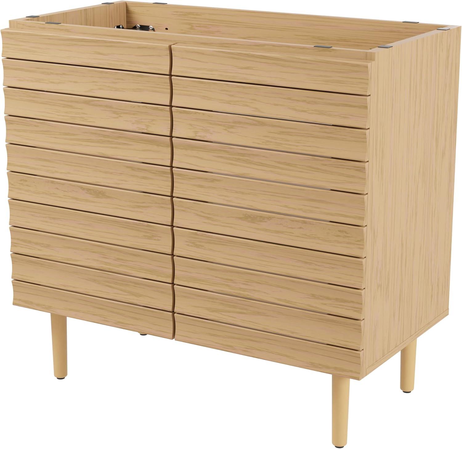 imageJONATHAN Y VAN1002B Aubert 30 in W x 18 in D x 33 in H Thick Linear Slat Modern Farmhouse 2Shelf Bath Vanity Cabinet Only Sink Basin not Included WalnutOak