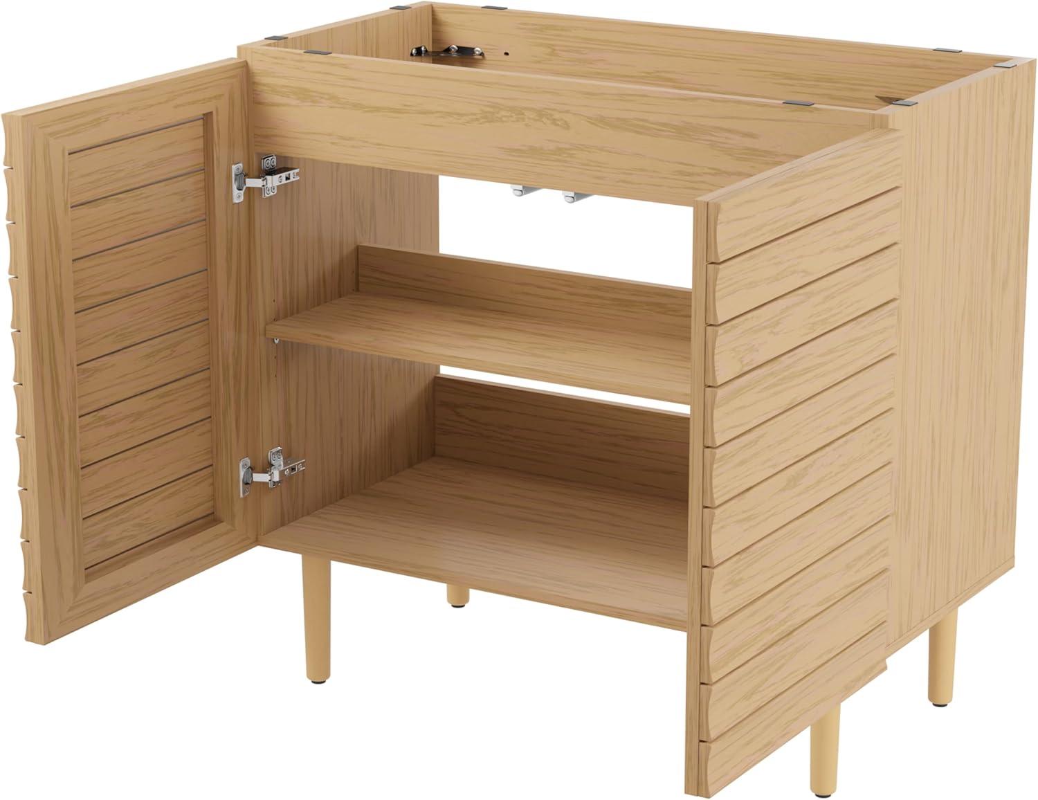 imageJONATHAN Y VAN1002B Aubert 30 in W x 18 in D x 33 in H Thick Linear Slat Modern Farmhouse 2Shelf Bath Vanity Cabinet Only Sink Basin not Included WalnutOak