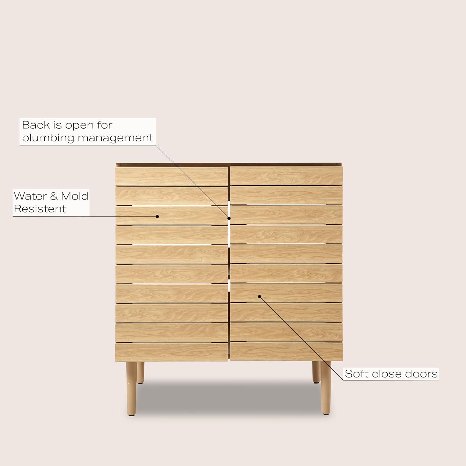 imageJONATHAN Y VAN1002B Aubert 30 in W x 18 in D x 33 in H Thick Linear Slat Modern Farmhouse 2Shelf Bath Vanity Cabinet Only Sink Basin not Included WalnutOak