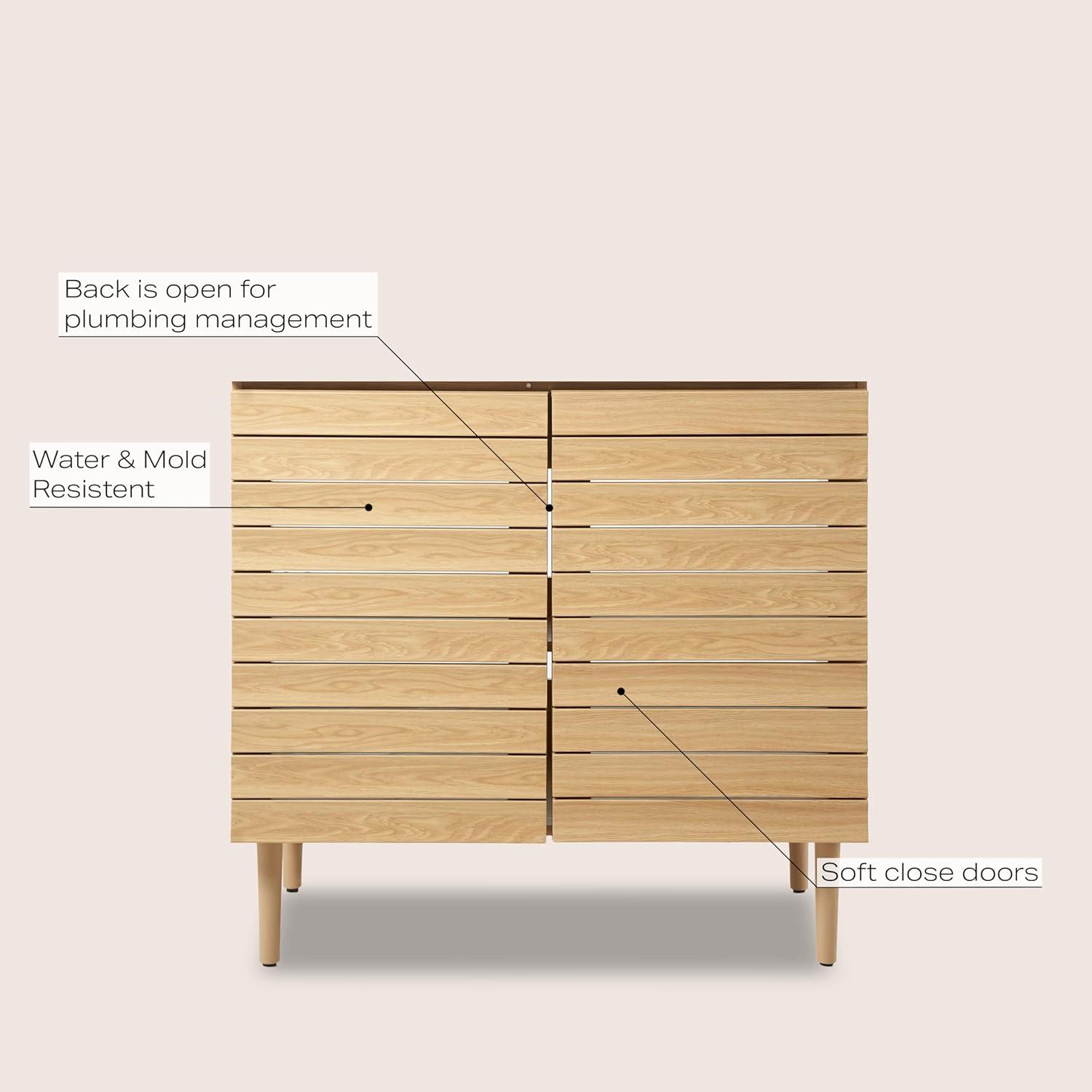 imageJONATHAN Y VAN1002B Aubert 30 in W x 18 in D x 33 in H Thick Linear Slat Modern Farmhouse 2Shelf Bath Vanity Cabinet Only Sink Basin not Included WalnutOak