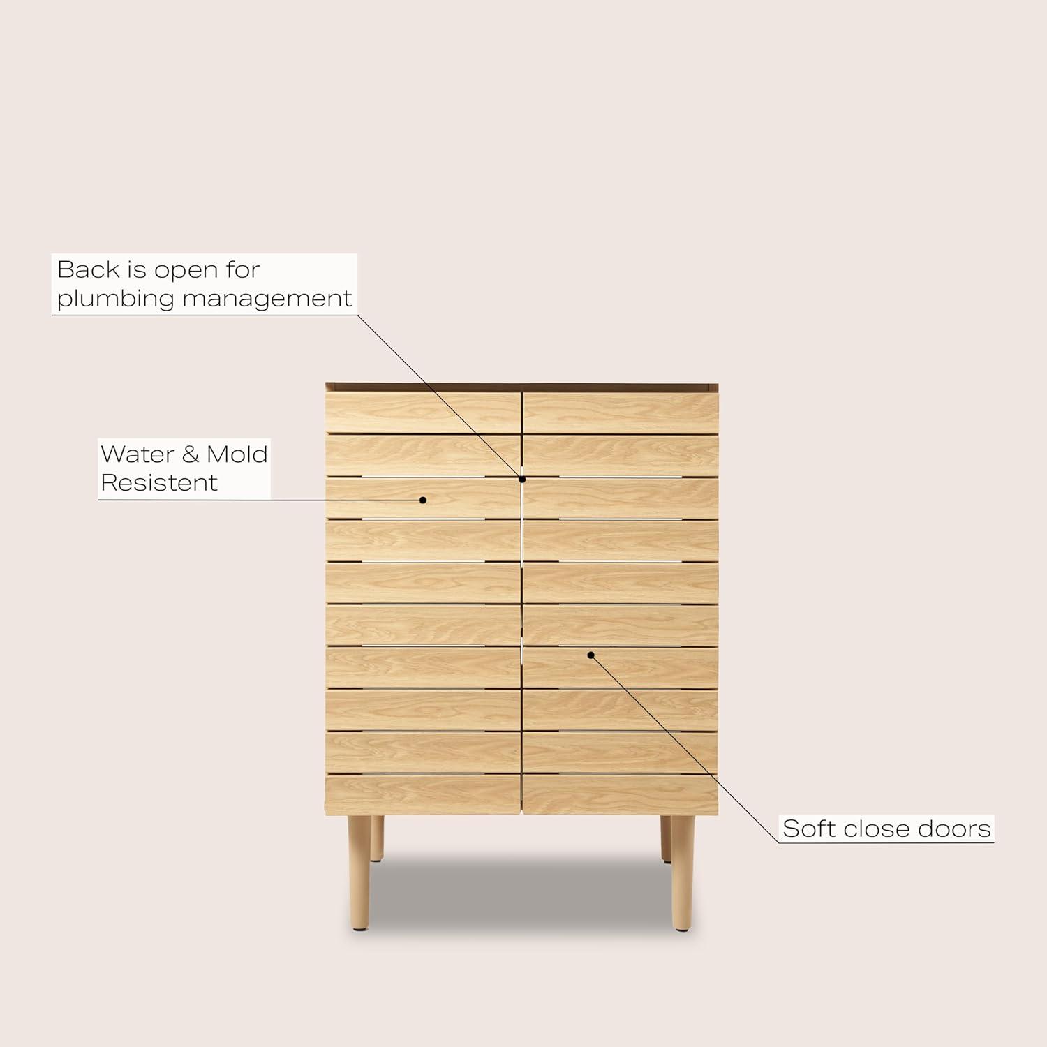 imageJONATHAN Y VAN1002B Aubert 30 in W x 18 in D x 33 in H Thick Linear Slat Modern Farmhouse 2Shelf Bath Vanity Cabinet Only Sink Basin not Included WalnutOak