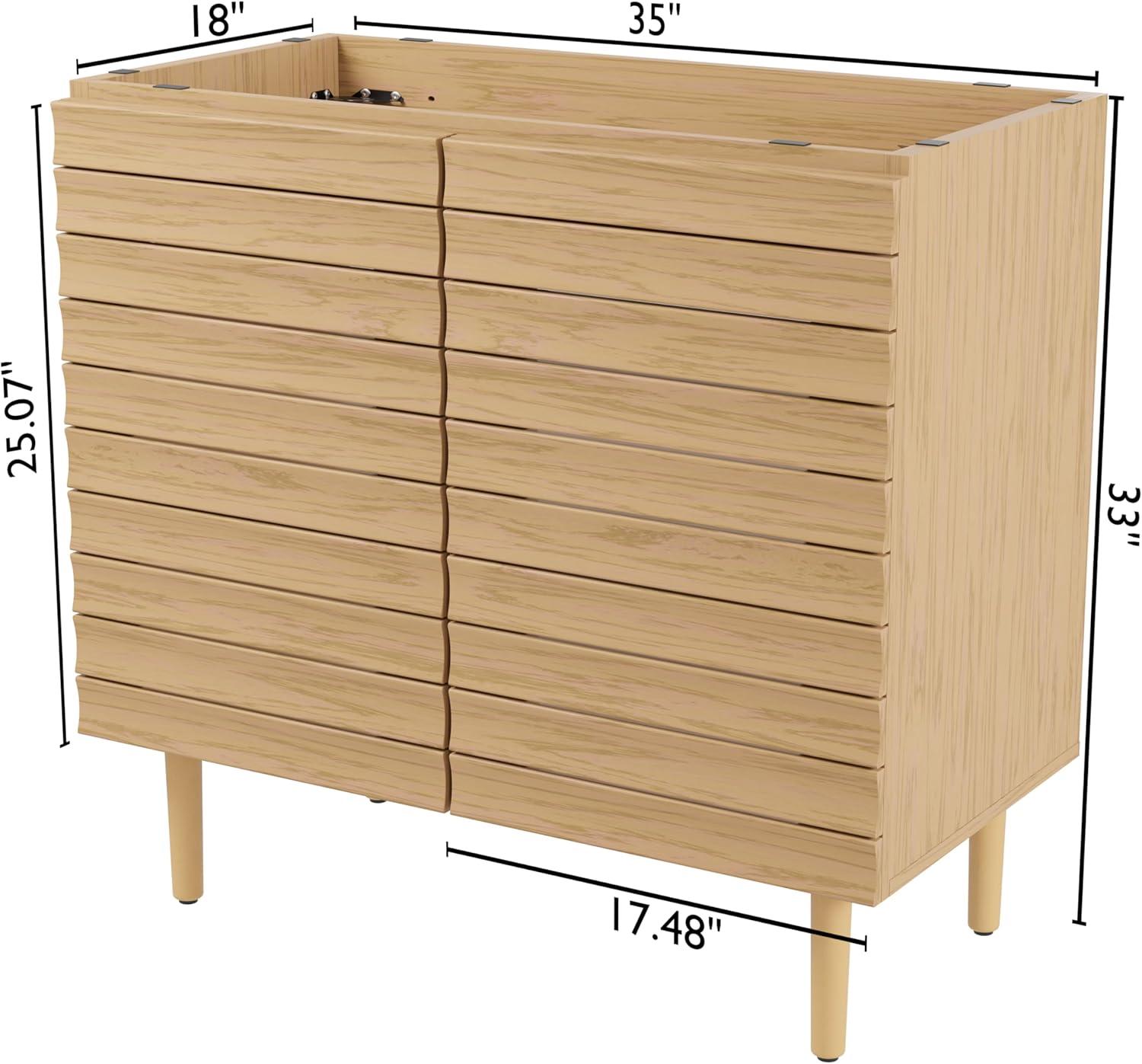 imageJONATHAN Y VAN1002B Aubert 30 in W x 18 in D x 33 in H Thick Linear Slat Modern Farmhouse 2Shelf Bath Vanity Cabinet Only Sink Basin not Included WalnutOak