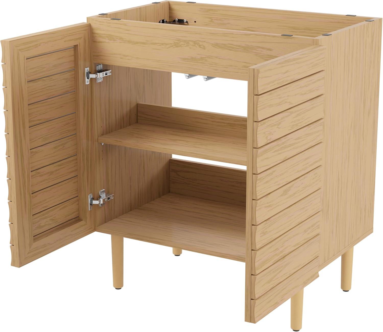 imageJONATHAN Y VAN1002B Aubert 30 in W x 18 in D x 33 in H Thick Linear Slat Modern Farmhouse 2Shelf Bath Vanity Cabinet Only Sink Basin not Included WalnutOak