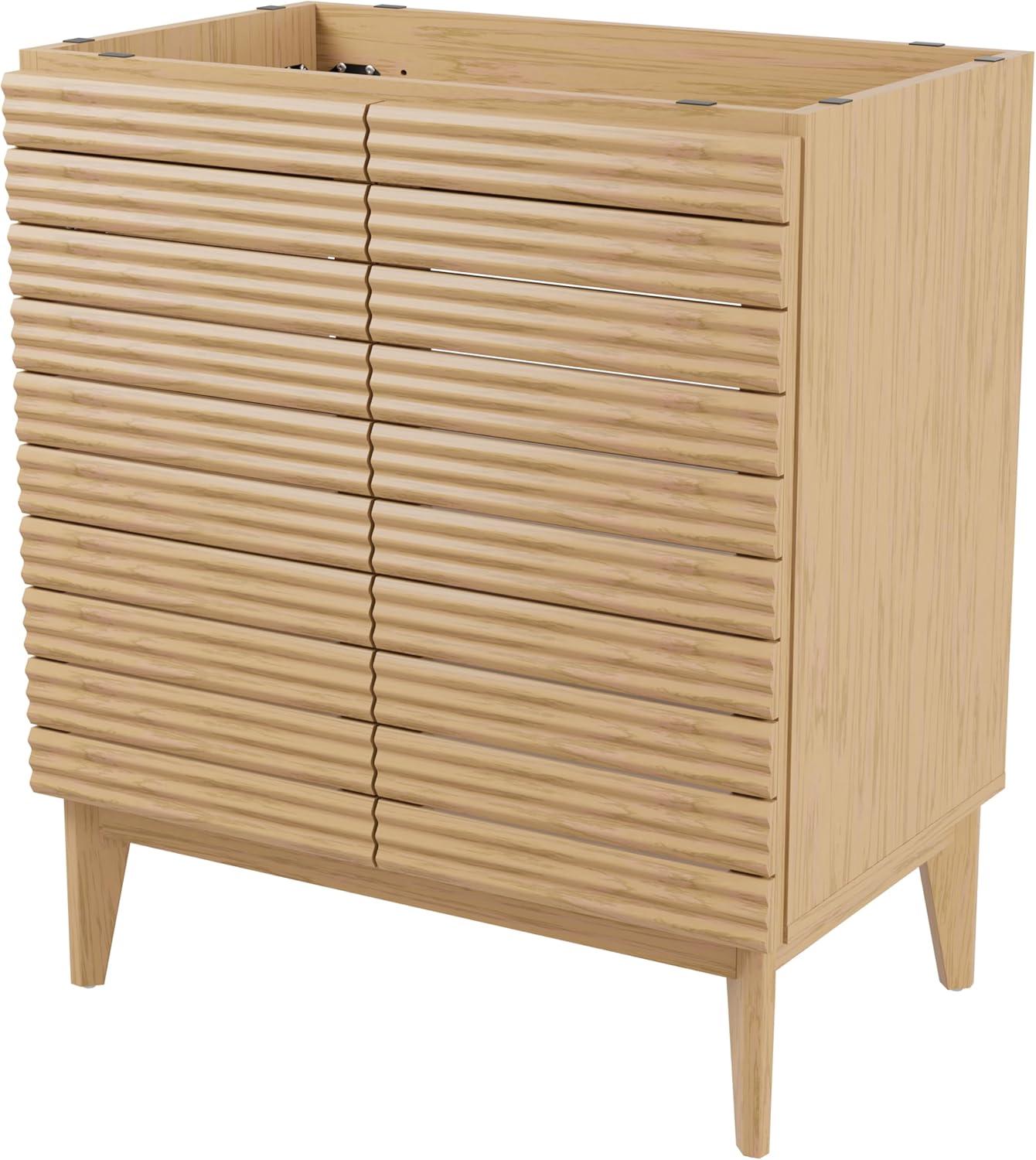 imageJONATHAN Y VAN1005A Calandre 24 in W x 18 in D x 33 in H Thin Linear Slat Modern Farmhouse 2Shelf Bath Vanity Cabinet Only Sink Basin not Included OakOak