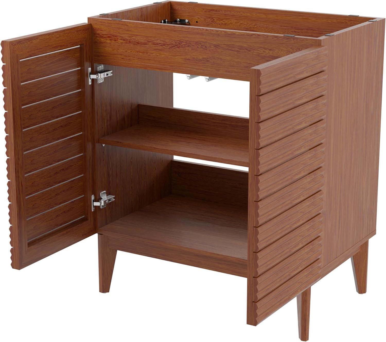 imageJONATHAN Y VAN1005A Calandre 24 in W x 18 in D x 33 in H Thin Linear Slat Modern Farmhouse 2Shelf Bath Vanity Cabinet Only Sink Basin not Included OakWalnut