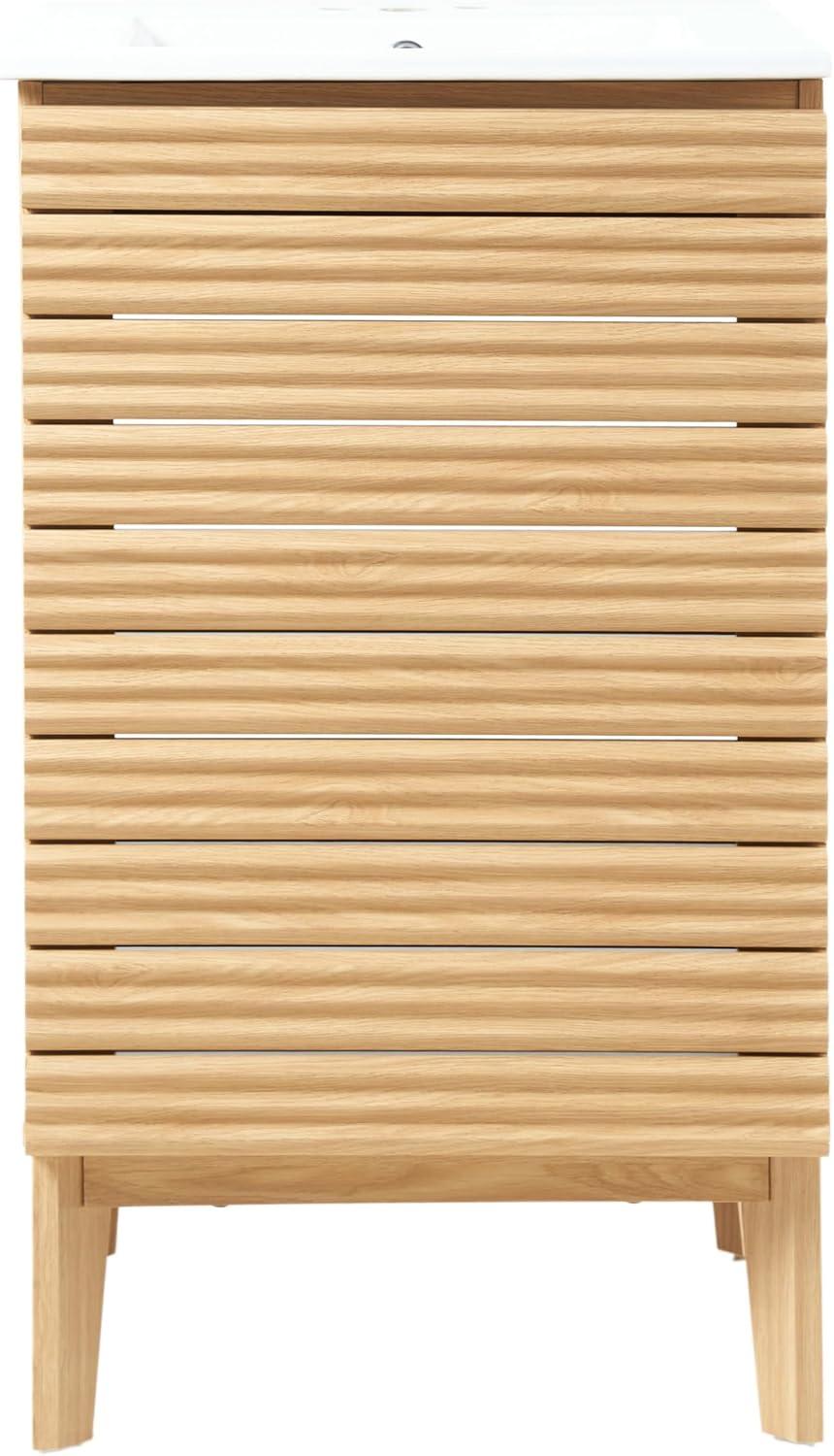 imageJONATHAN Y VAN1005A Calandre 24 in W x 18 in D x 33 in H Thin Linear Slat Modern Farmhouse 2Shelf Bath Vanity Cabinet Only Sink Basin not Included OakOak