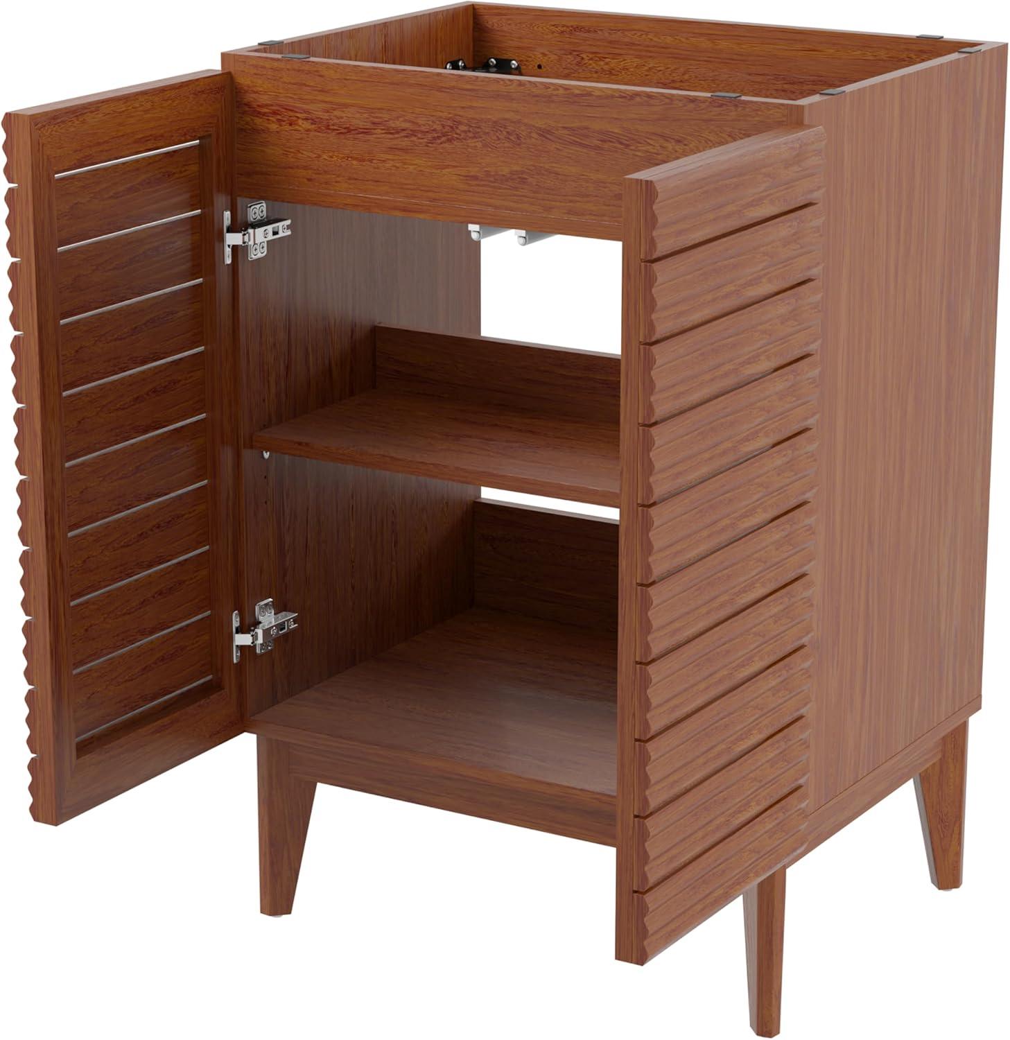 imageJONATHAN Y VAN1005A Calandre 24 in W x 18 in D x 33 in H Thin Linear Slat Modern Farmhouse 2Shelf Bath Vanity Cabinet Only Sink Basin not Included OakWalnut