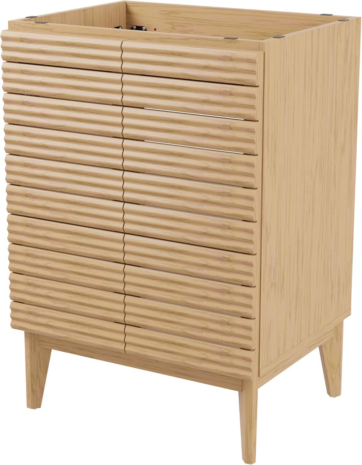 imageJONATHAN Y VAN1005A Calandre 24 in W x 18 in D x 33 in H Thin Linear Slat Modern Farmhouse 2Shelf Bath Vanity Cabinet Only Sink Basin not Included OakOak