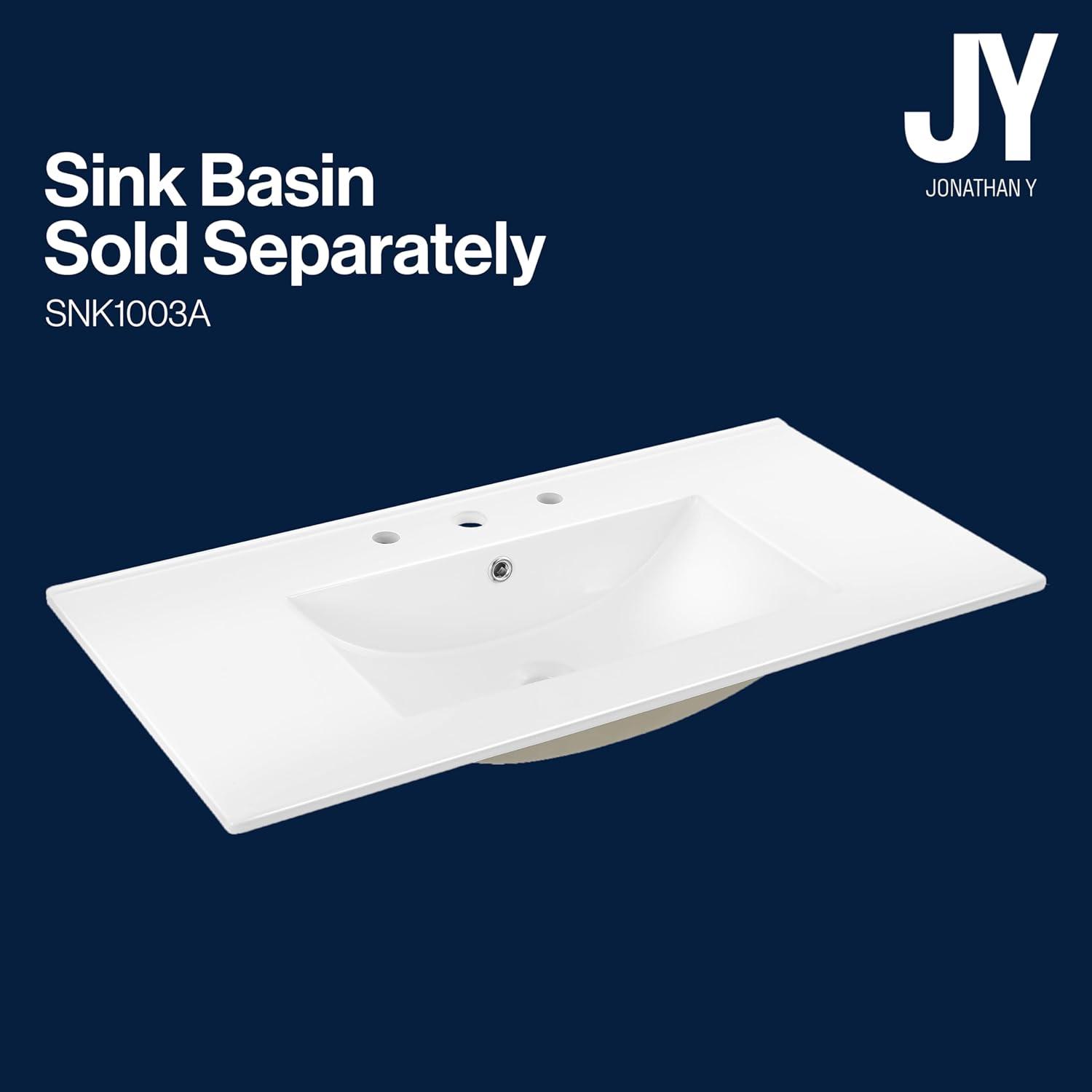 imageJONATHAN Y VAN1005A Calandre 24 in W x 18 in D x 33 in H Thin Linear Slat Modern Farmhouse 2Shelf Bath Vanity Cabinet Only Sink Basin not Included OakWalnut