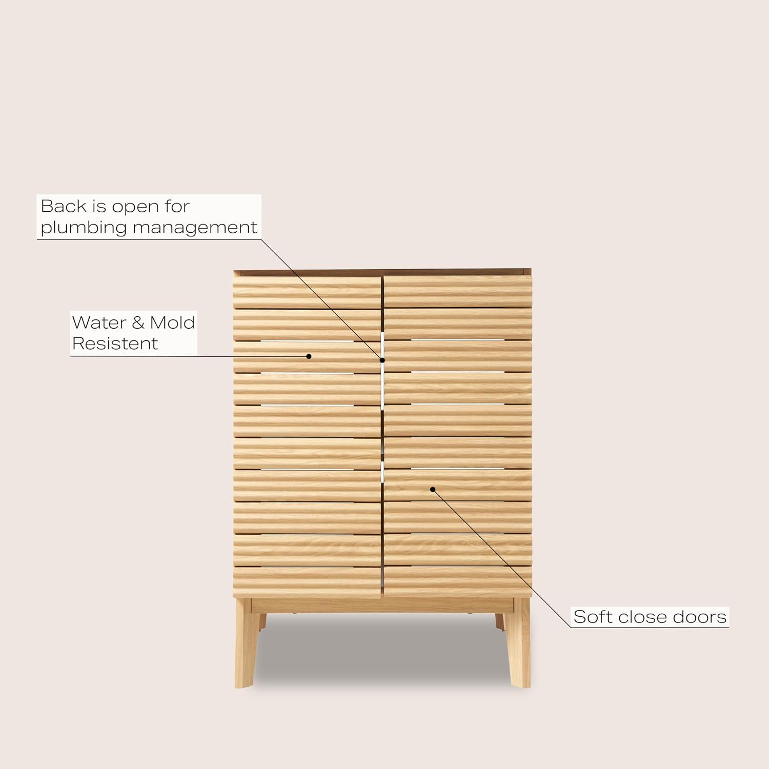 imageJONATHAN Y VAN1005A Calandre 24 in W x 18 in D x 33 in H Thin Linear Slat Modern Farmhouse 2Shelf Bath Vanity Cabinet Only Sink Basin not Included OakOak