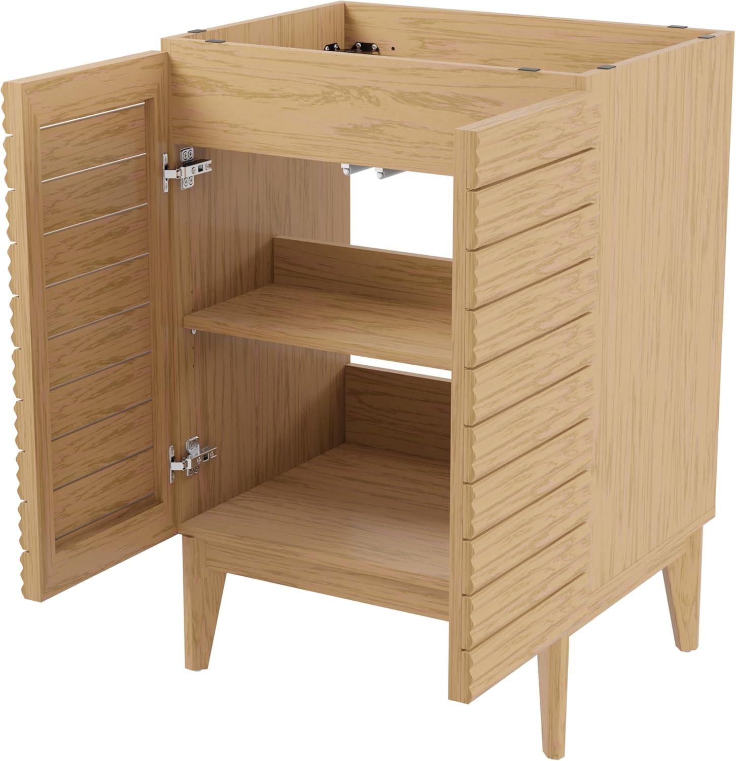 imageJONATHAN Y VAN1005A Calandre 24 in W x 18 in D x 33 in H Thin Linear Slat Modern Farmhouse 2Shelf Bath Vanity Cabinet Only Sink Basin not Included OakOak