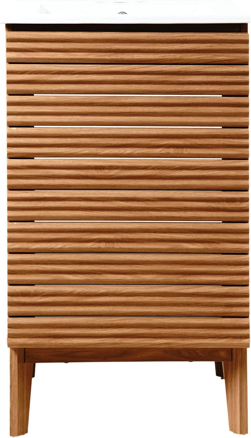 imageJONATHAN Y VAN1005A Calandre 24 in W x 18 in D x 33 in H Thin Linear Slat Modern Farmhouse 2Shelf Bath Vanity Cabinet Only Sink Basin not Included OakWalnut