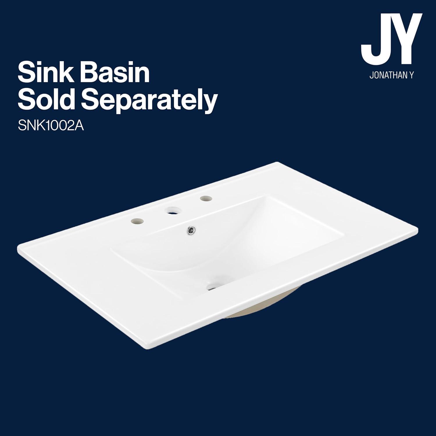 imageJONATHAN Y VAN1005A Calandre 24 in W x 18 in D x 33 in H Thin Linear Slat Modern Farmhouse 2Shelf Bath Vanity Cabinet Only Sink Basin not Included OakWalnut