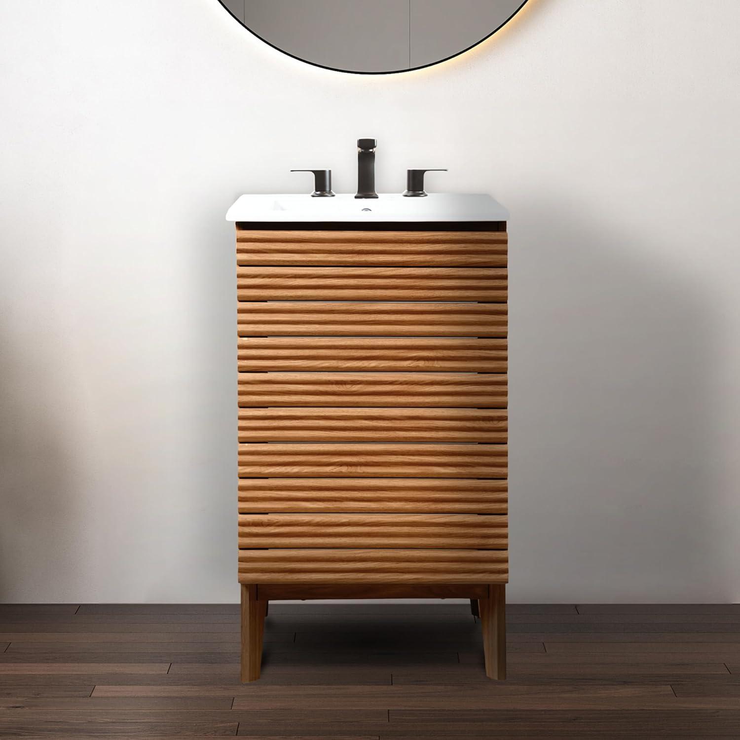 imageJONATHAN Y VAN1005A Calandre 24 in W x 18 in D x 33 in H Thin Linear Slat Modern Farmhouse 2Shelf Bath Vanity Cabinet Only Sink Basin not Included OakWalnut