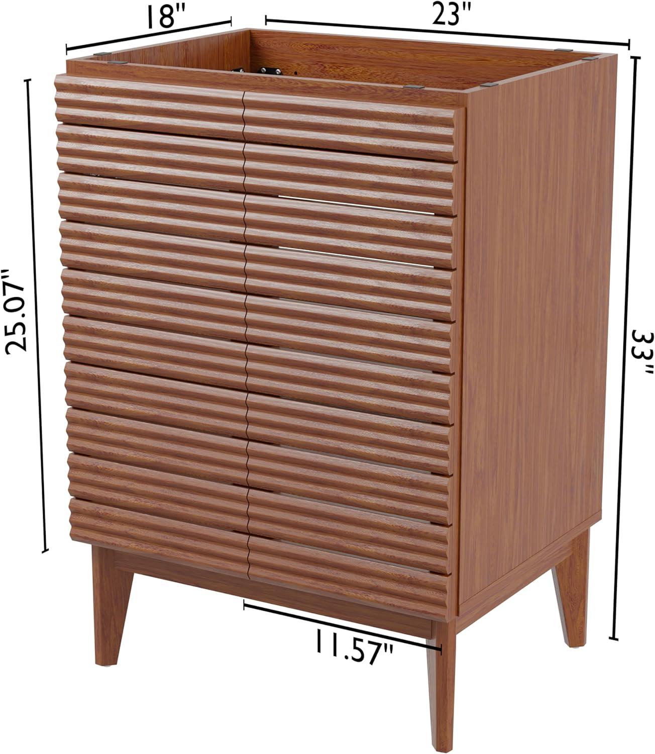 imageJONATHAN Y VAN1005A Calandre 24 in W x 18 in D x 33 in H Thin Linear Slat Modern Farmhouse 2Shelf Bath Vanity Cabinet Only Sink Basin not Included OakWalnut