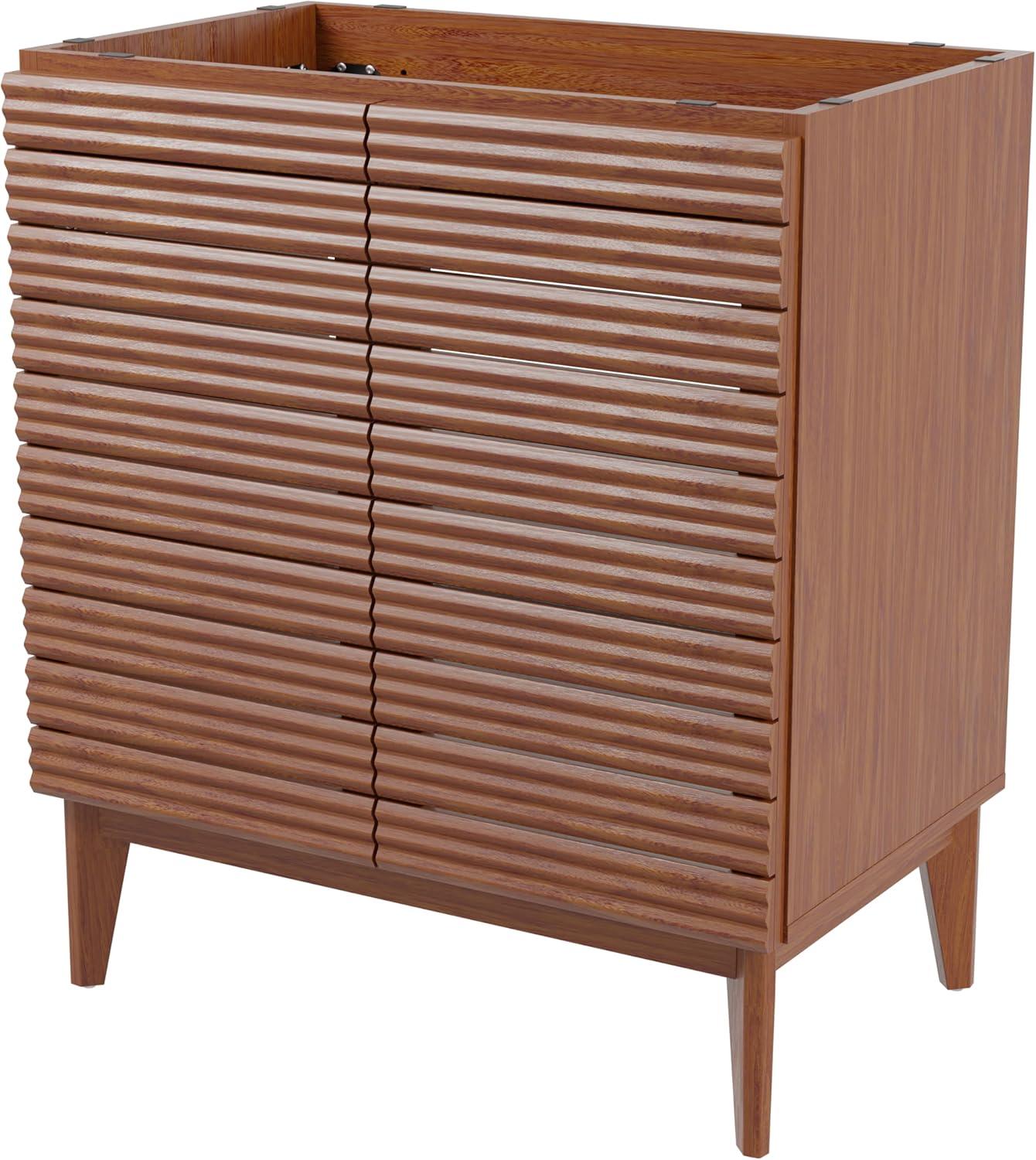 imageJONATHAN Y VAN1005A Calandre 24 in W x 18 in D x 33 in H Thin Linear Slat Modern Farmhouse 2Shelf Bath Vanity Cabinet Only Sink Basin not Included OakWalnut