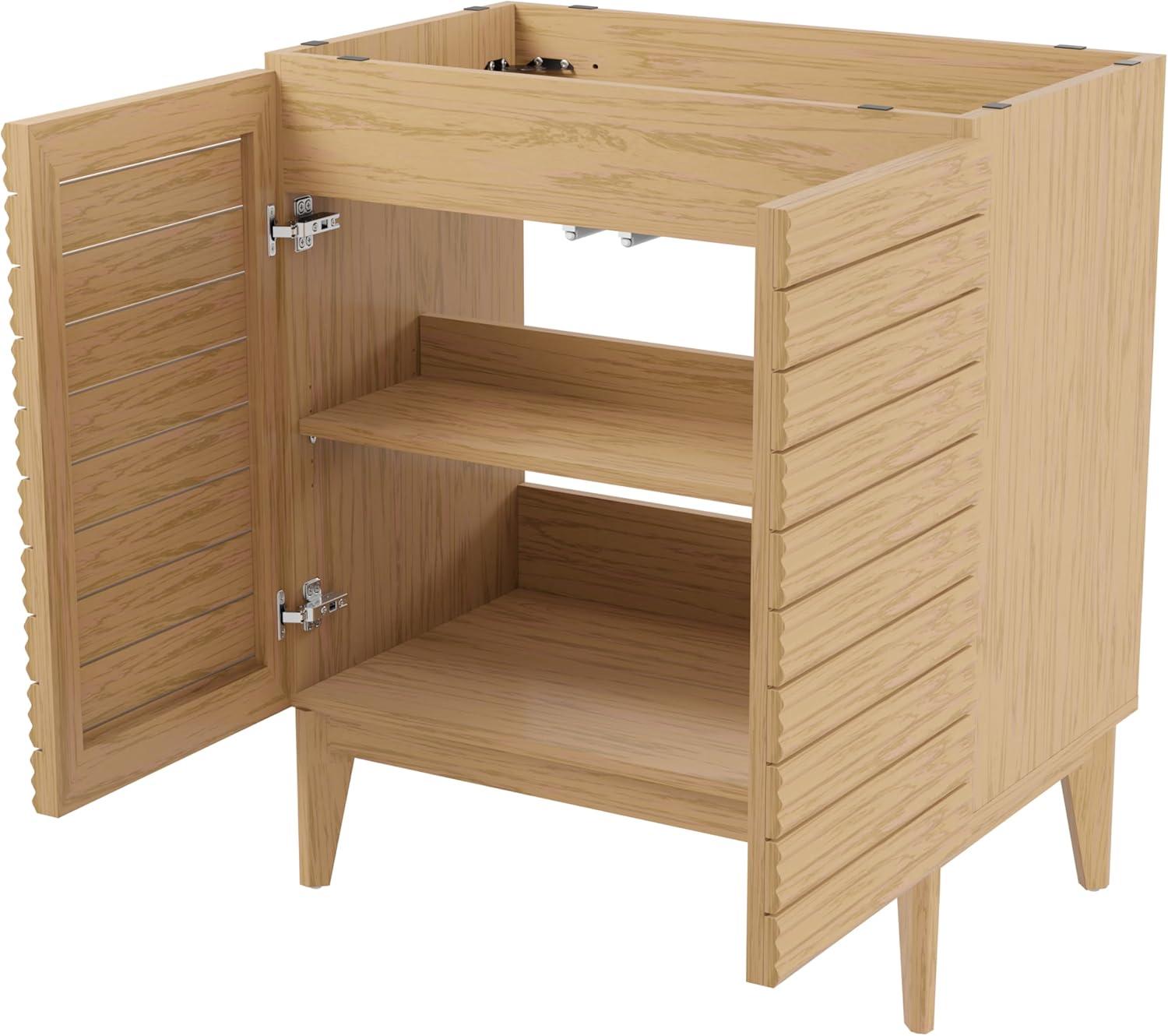 imageJONATHAN Y VAN1005A Calandre 24 in W x 18 in D x 33 in H Thin Linear Slat Modern Farmhouse 2Shelf Bath Vanity Cabinet Only Sink Basin not Included OakOak