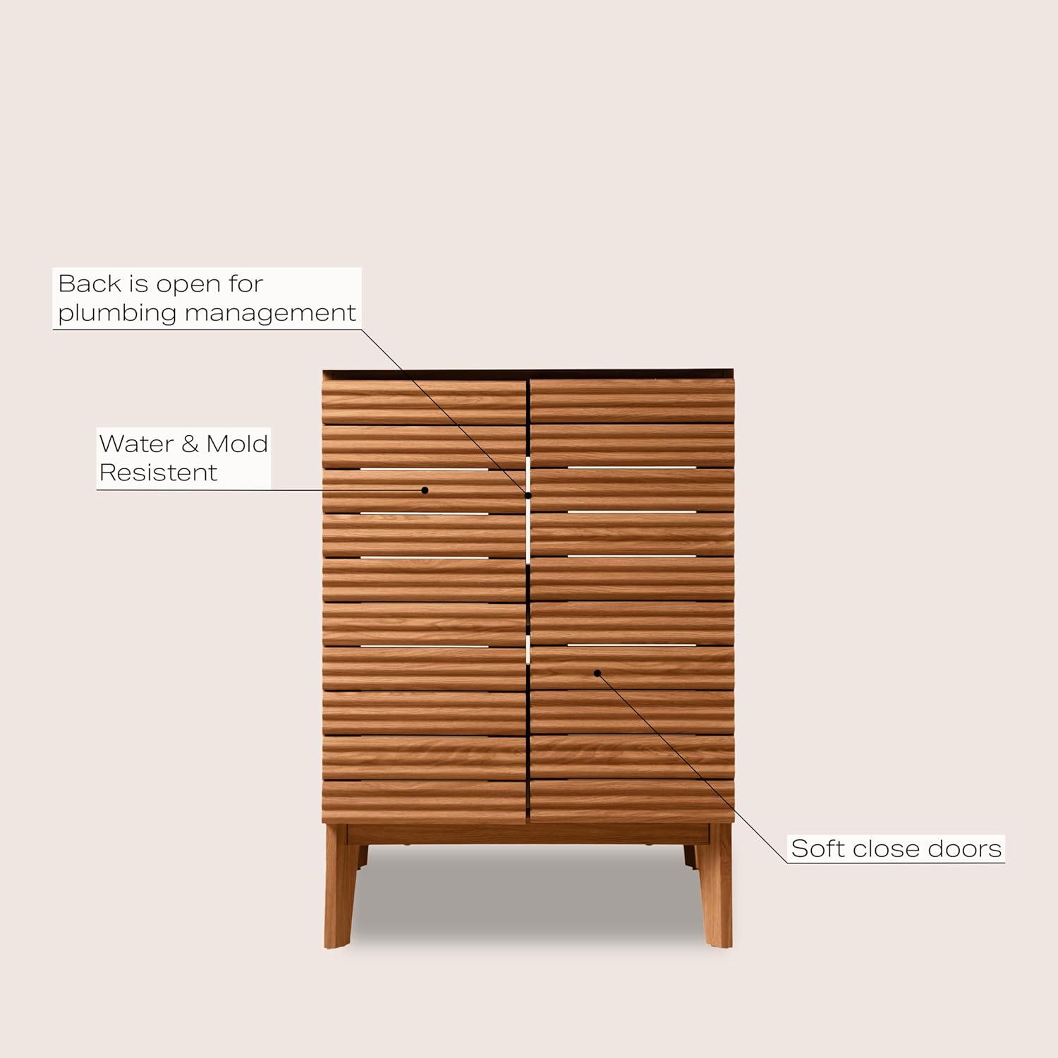 imageJONATHAN Y VAN1005A Calandre 24 in W x 18 in D x 33 in H Thin Linear Slat Modern Farmhouse 2Shelf Bath Vanity Cabinet Only Sink Basin not Included OakWalnut