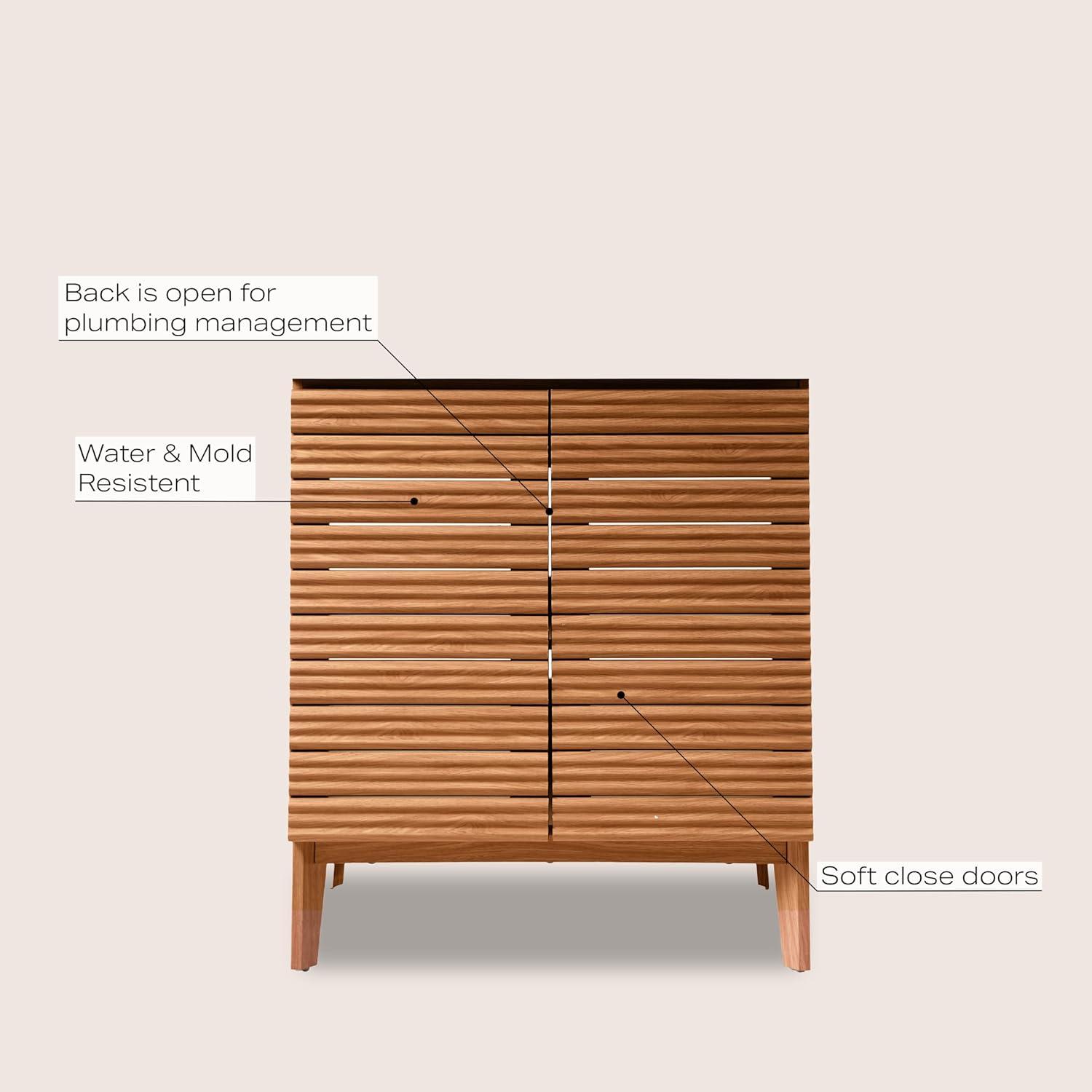 imageJONATHAN Y VAN1005A Calandre 24 in W x 18 in D x 33 in H Thin Linear Slat Modern Farmhouse 2Shelf Bath Vanity Cabinet Only Sink Basin not Included OakWalnut