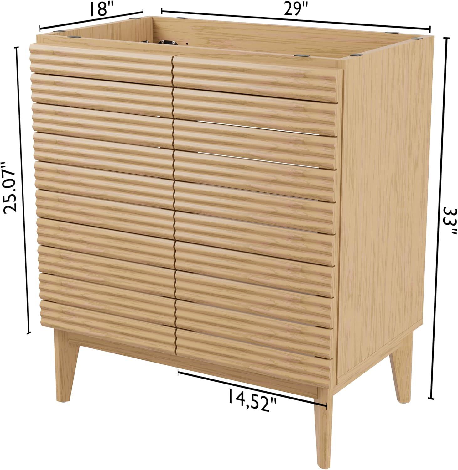 imageJONATHAN Y VAN1005A Calandre 24 in W x 18 in D x 33 in H Thin Linear Slat Modern Farmhouse 2Shelf Bath Vanity Cabinet Only Sink Basin not Included OakOak