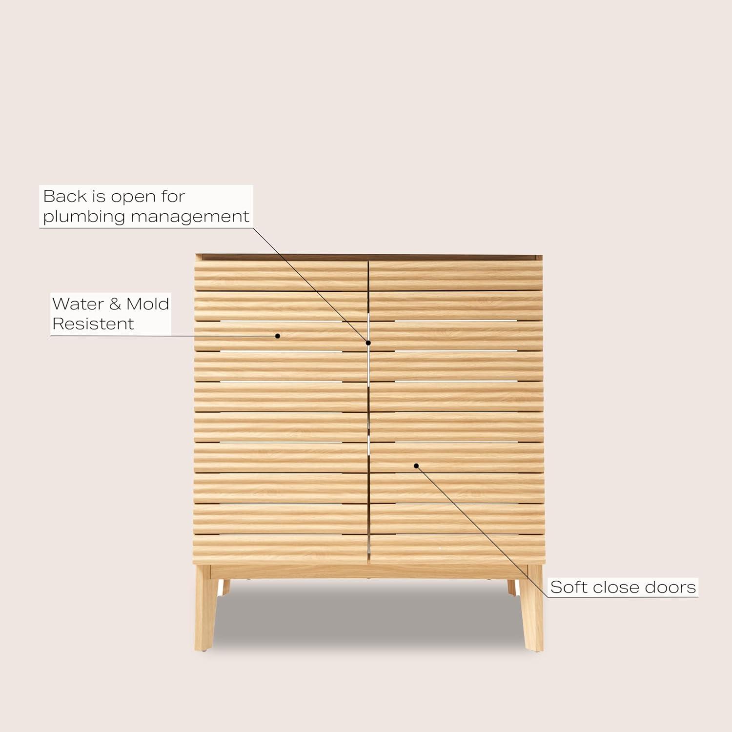 imageJONATHAN Y VAN1005A Calandre 24 in W x 18 in D x 33 in H Thin Linear Slat Modern Farmhouse 2Shelf Bath Vanity Cabinet Only Sink Basin not Included OakOak