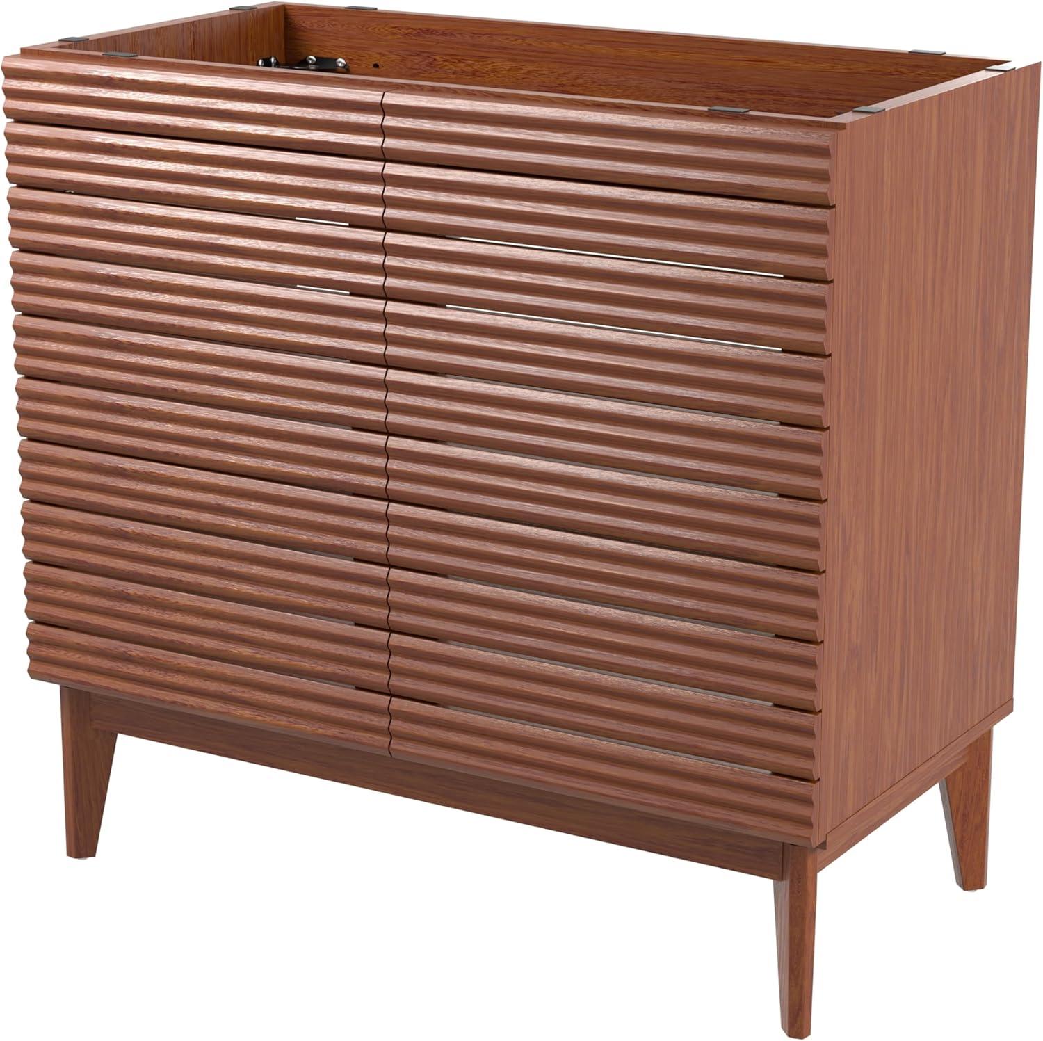 imageJONATHAN Y VAN1005A Calandre 24 in W x 18 in D x 33 in H Thin Linear Slat Modern Farmhouse 2Shelf Bath Vanity Cabinet Only Sink Basin not Included OakWalnut